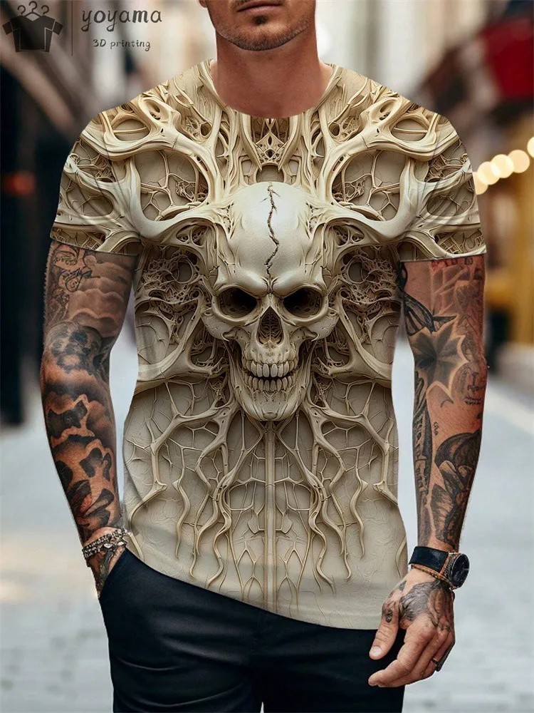 Summer Men’s Skull Graphics 3D Printed Crew Neck T-Shirt Short Sleeved Tees Tops