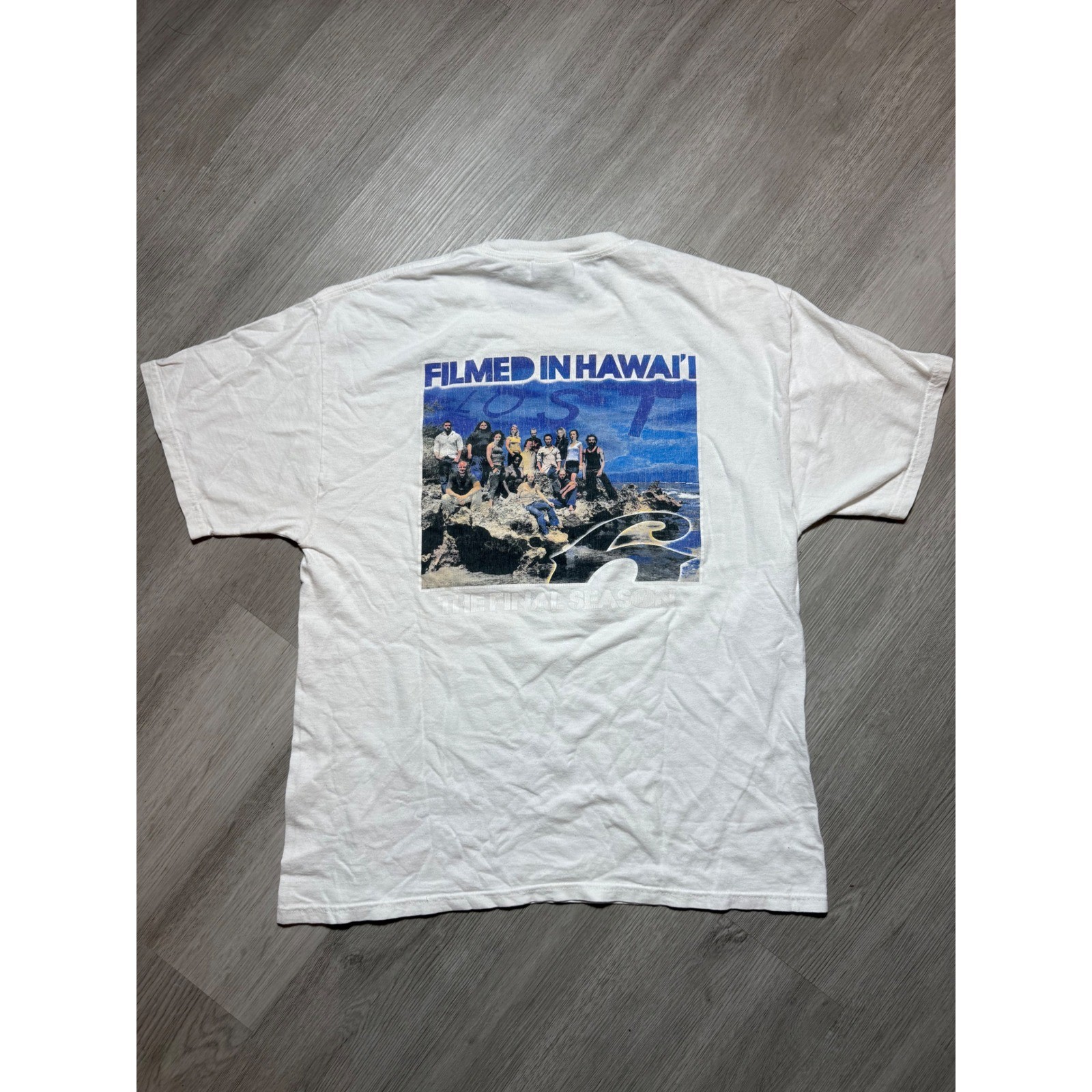 Lost TV Show Film Crew Shirt Hanes Heavyweight White Final Season Hawaii Large