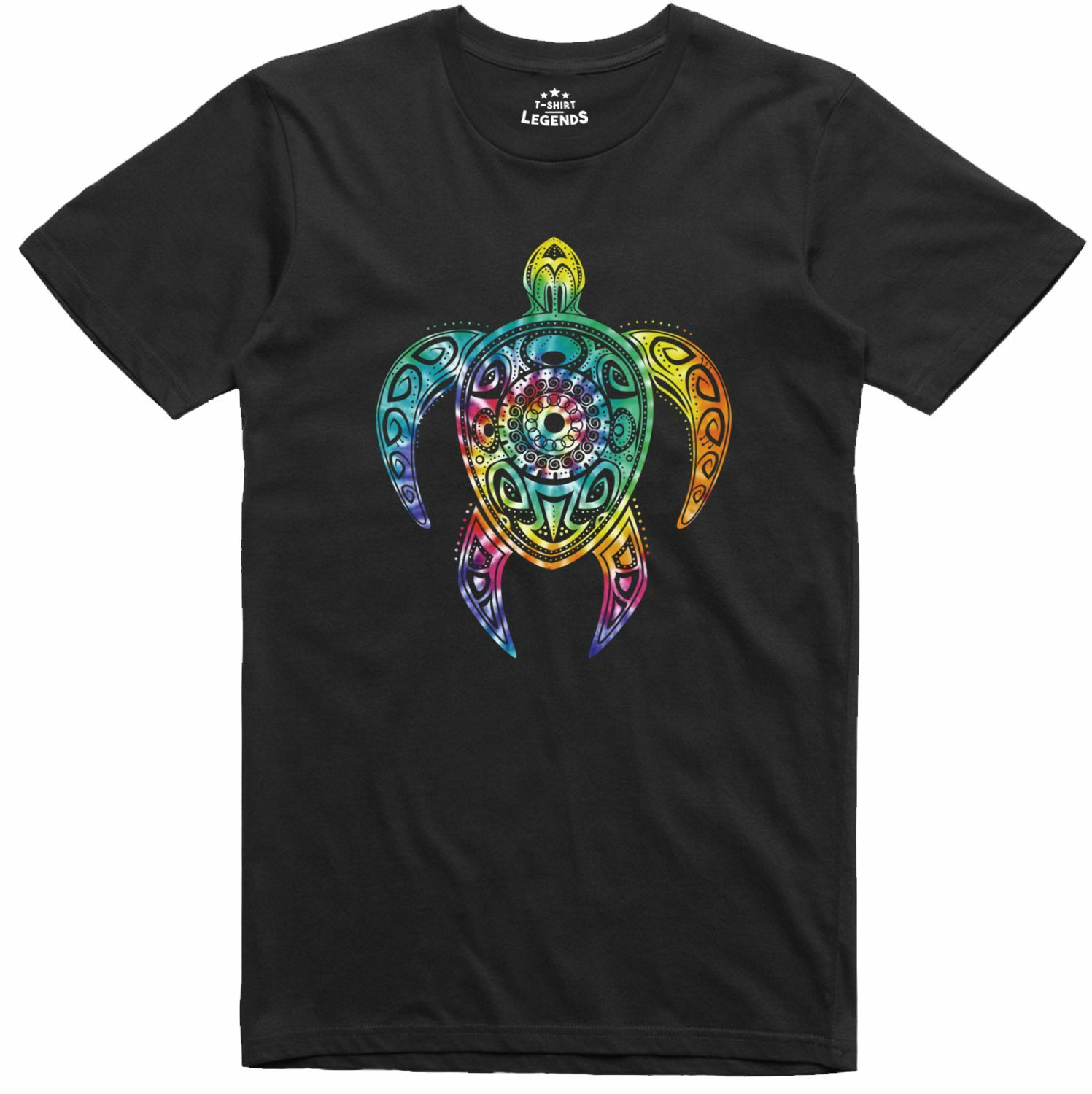 Hippie Tie Dye Style Psychedelic Turtle Nature 100% Cotton Regular Fit T Shirt