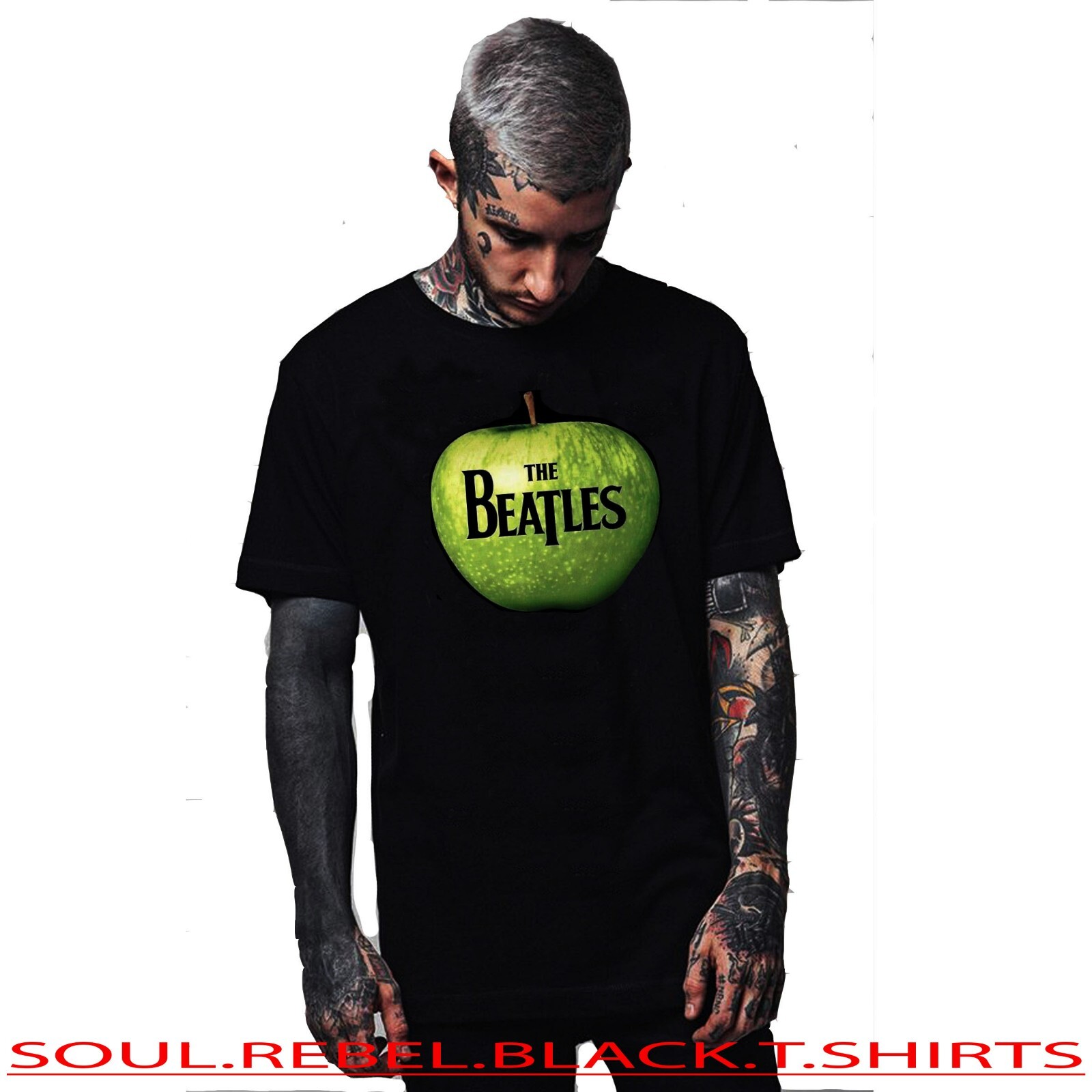 THE BEATLES APPLE CLASSIC ROCK BLACK T SHIRTS MEN’S SIZES