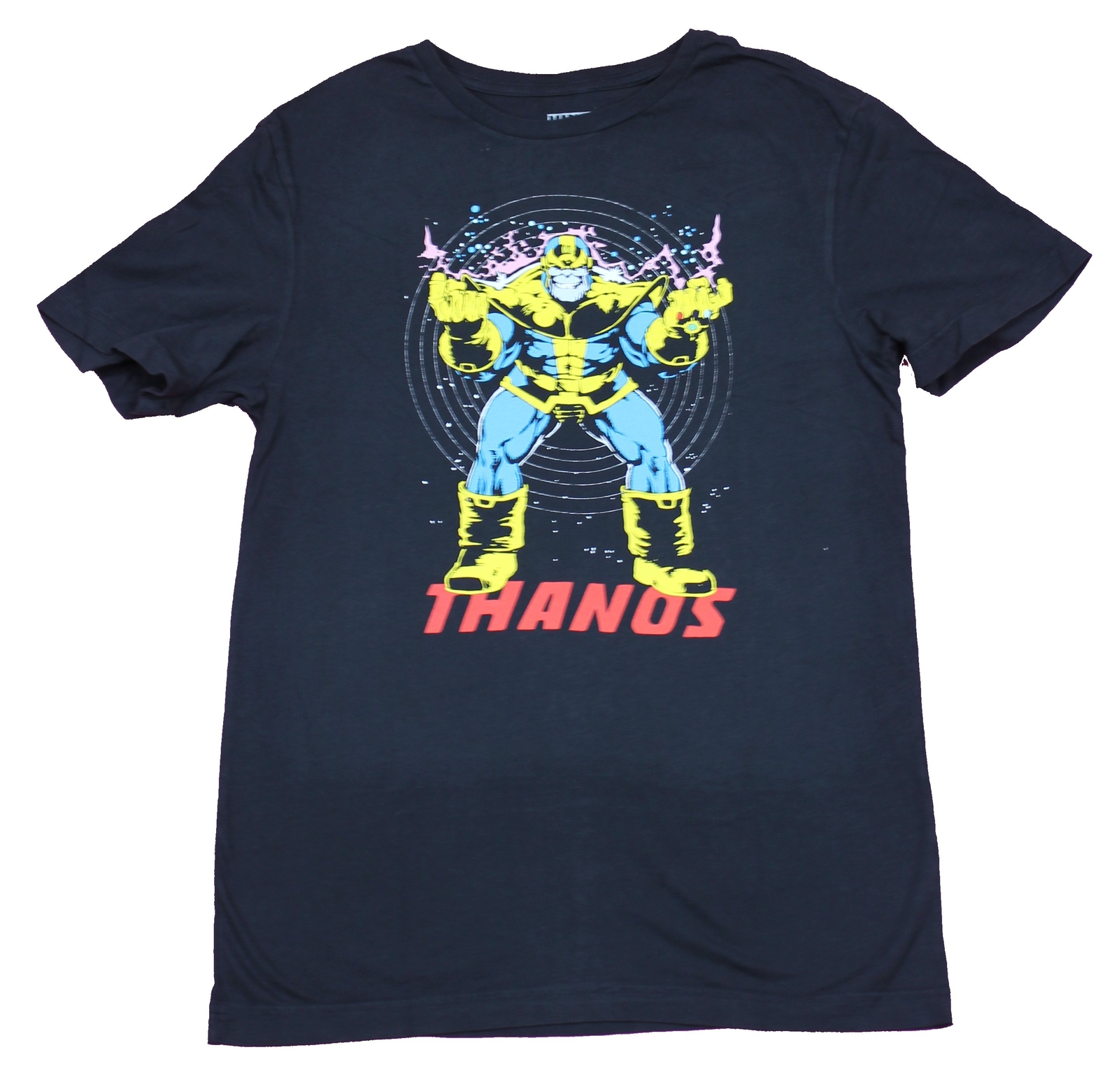 Thanos Adult New T-Shirt – Comic Styled Titan Over Red Name
