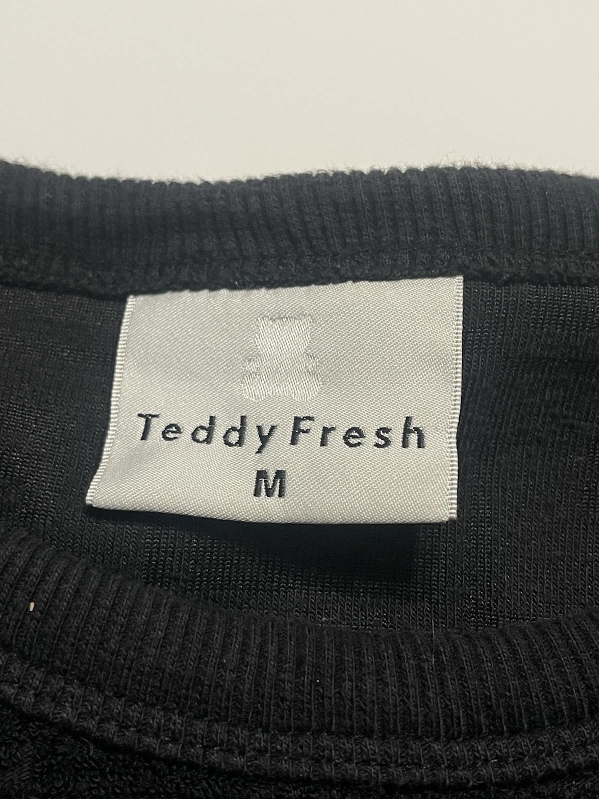 Teddy Fresh Terry Jacquard Men T-Shirt Black Crew Neck Short Sleeve H3 Pod Sz M