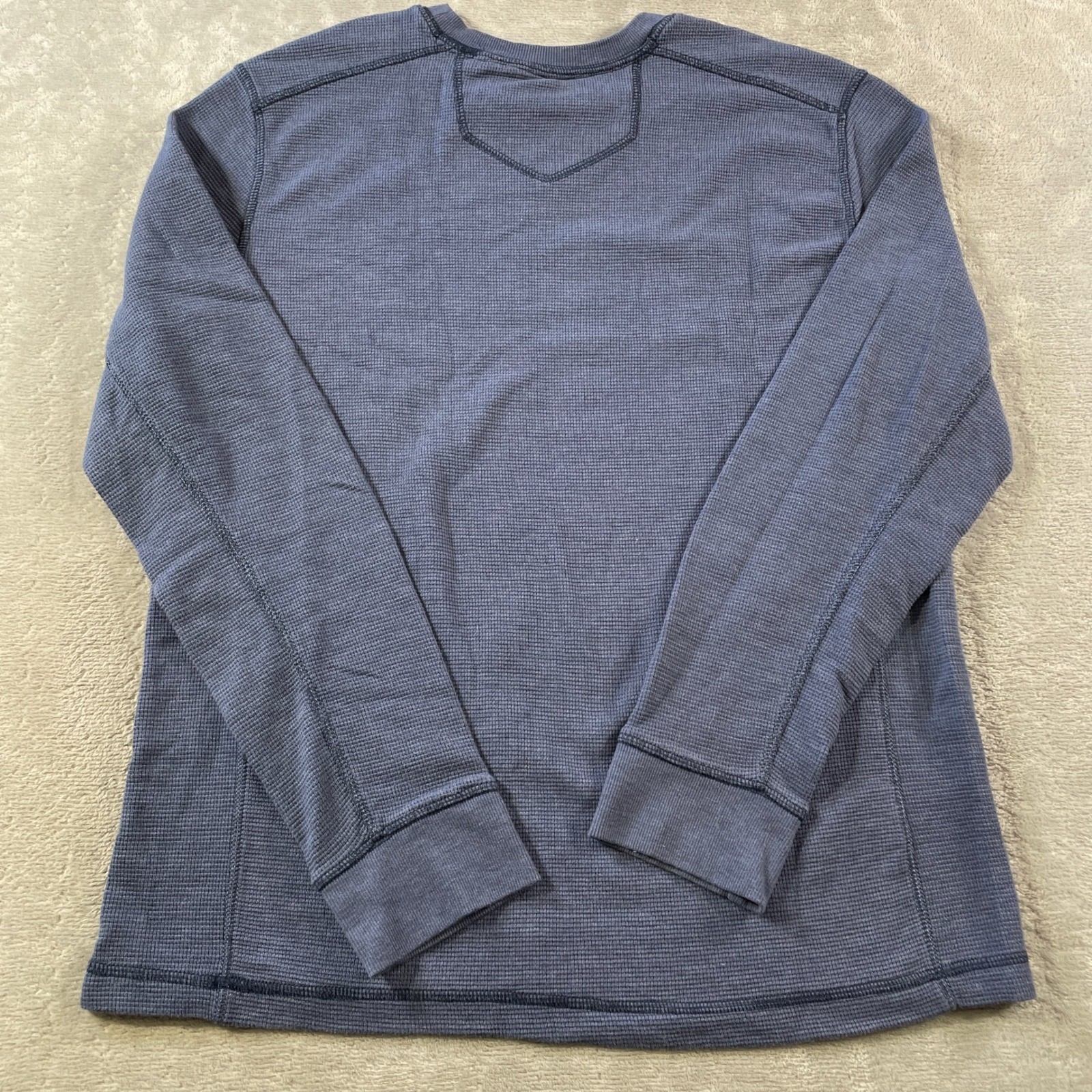 Eddie Bauer Thermal Shirt Mens Large Blue Waffle Knit Crewneck Outdoor Casual