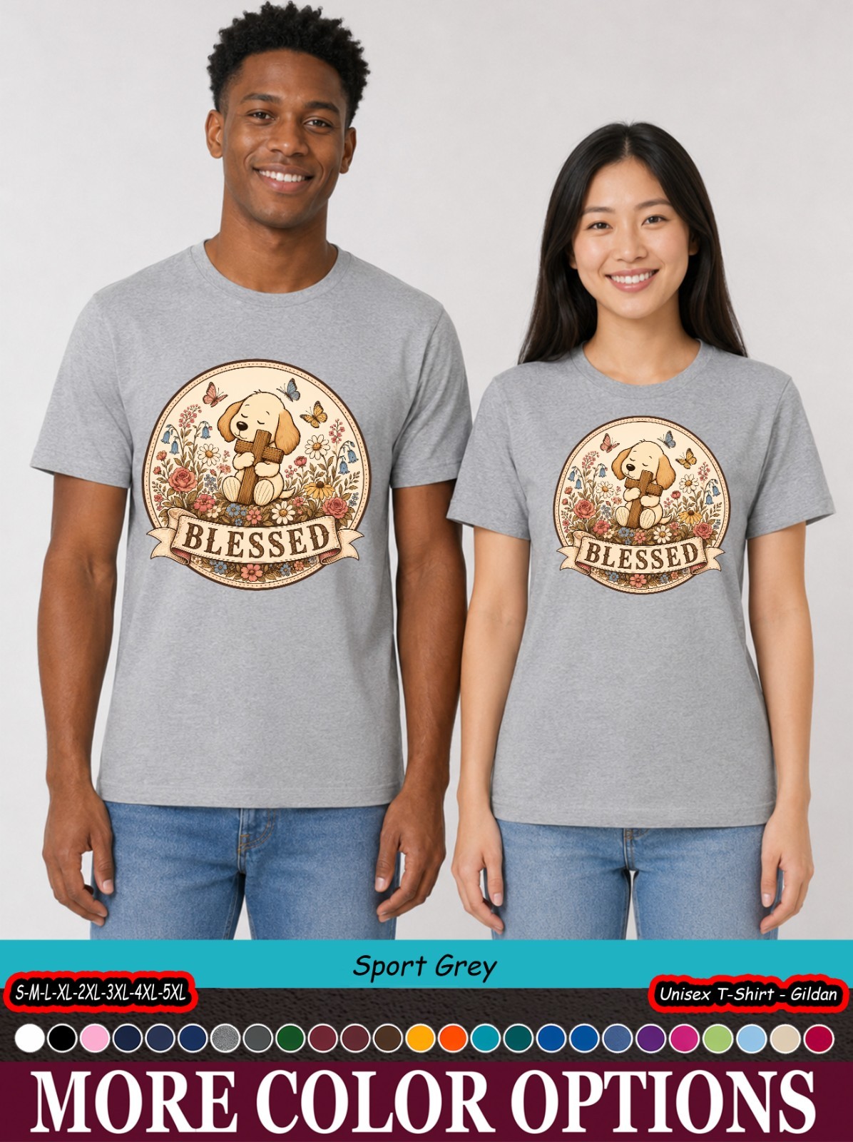 Christian Dog Lover Shirt, Blessed Puppy Cross Floral Faith Tee