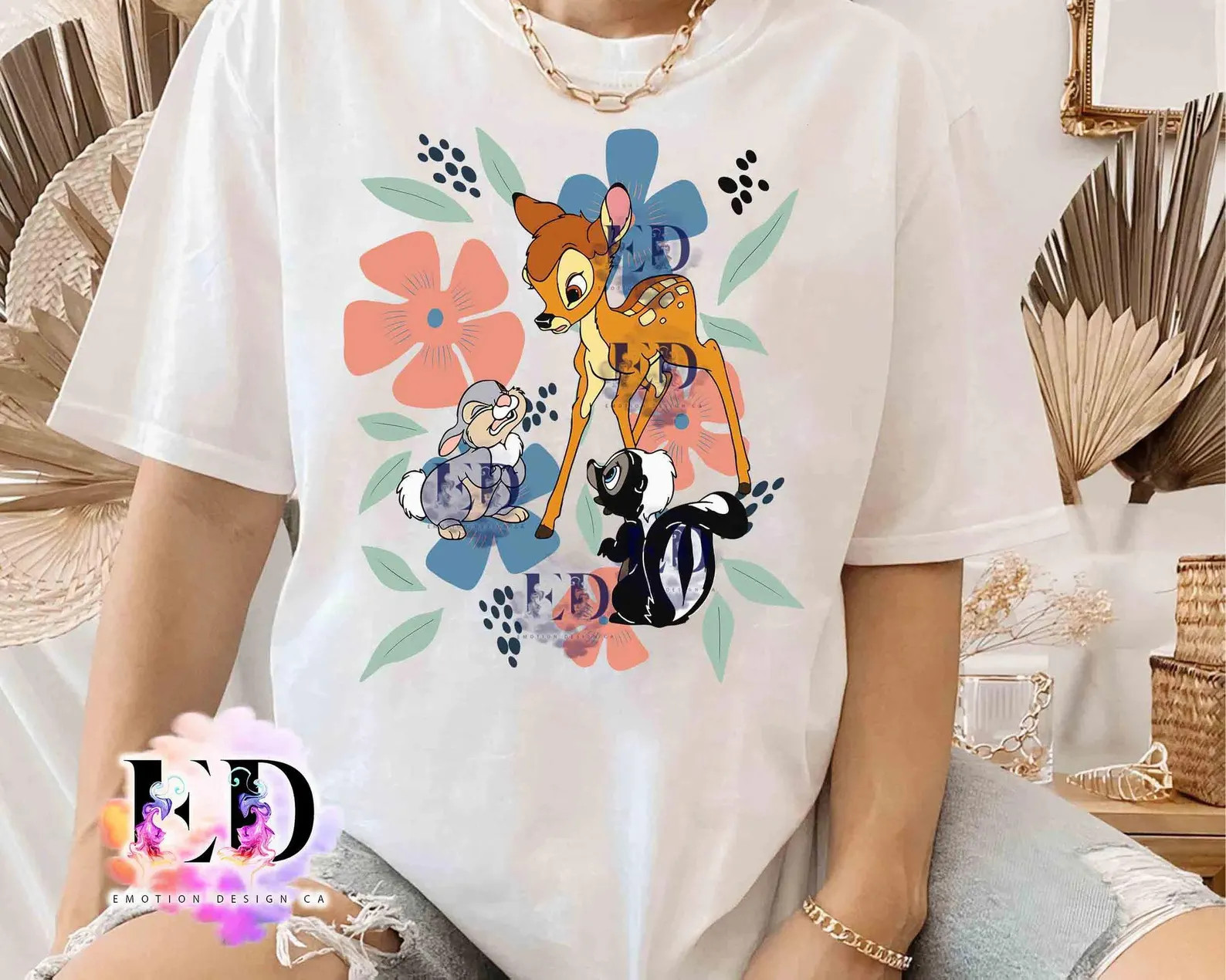 Disney Bambi Flower Thumper Portrait Floral T-shirt