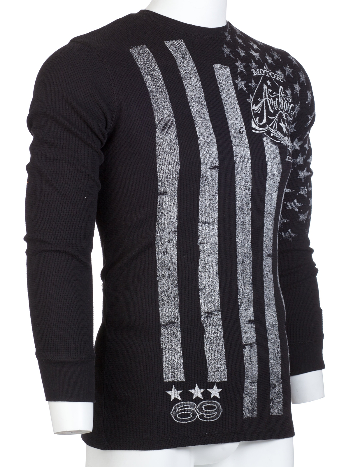 Archaic by Affliction Men’s Long Sleeve Shirt NATION US Flag Biker Black