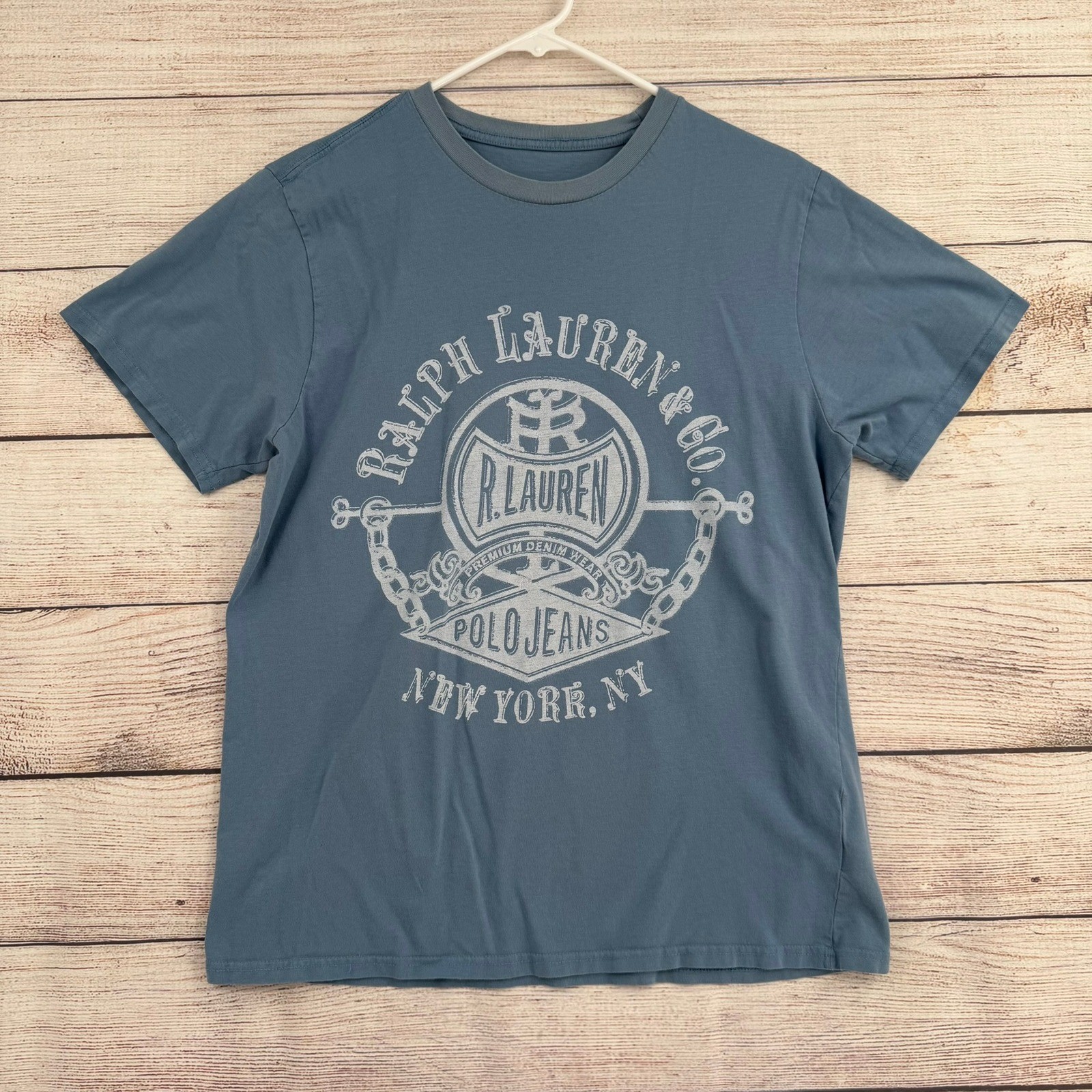 Ralph Lauren Polo Jeans Co T-Shirt Mens M Blue Graphic Crew Neck Short Sleeve