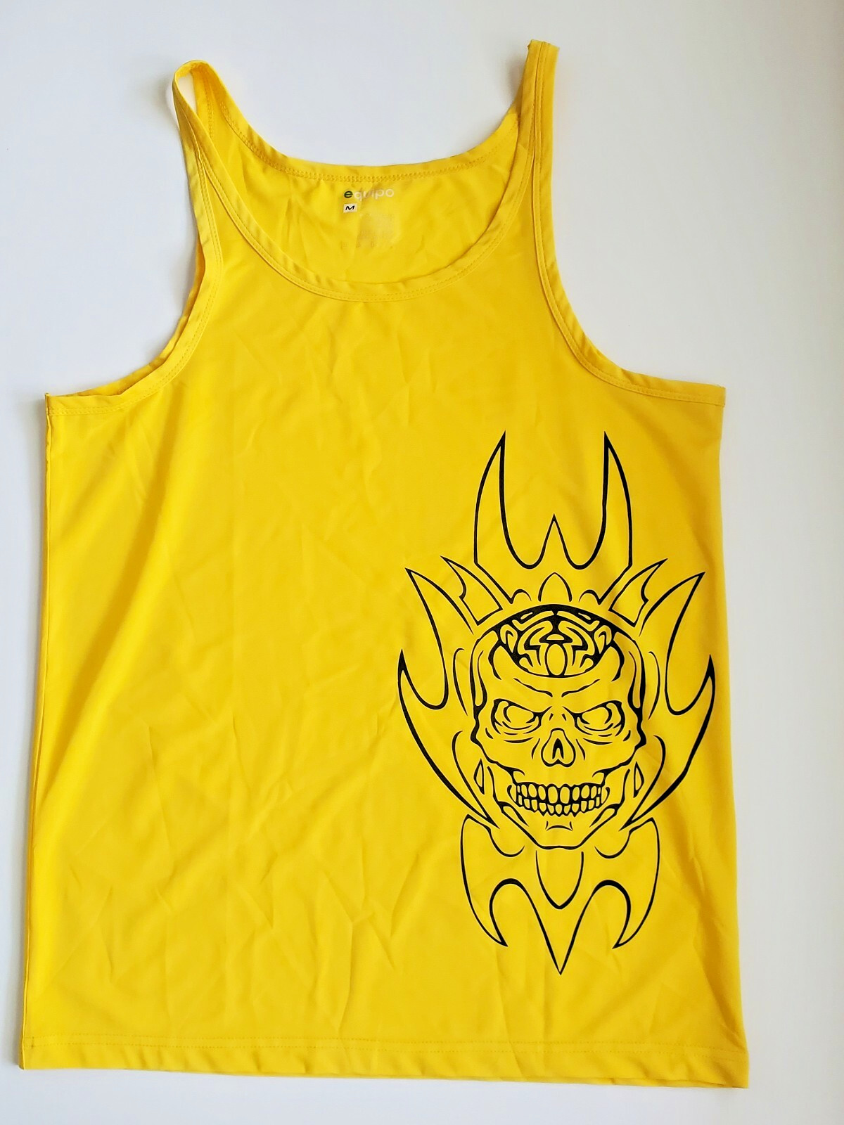 Equipo Yellow Tank Top M Polyester Spandex Sleeveless Graphic Skull Print