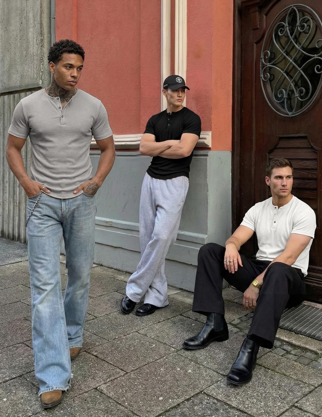 Mens Muscle Slim T Shirts Crewneck Longline Henley Gym Workout Athletic Tee S…