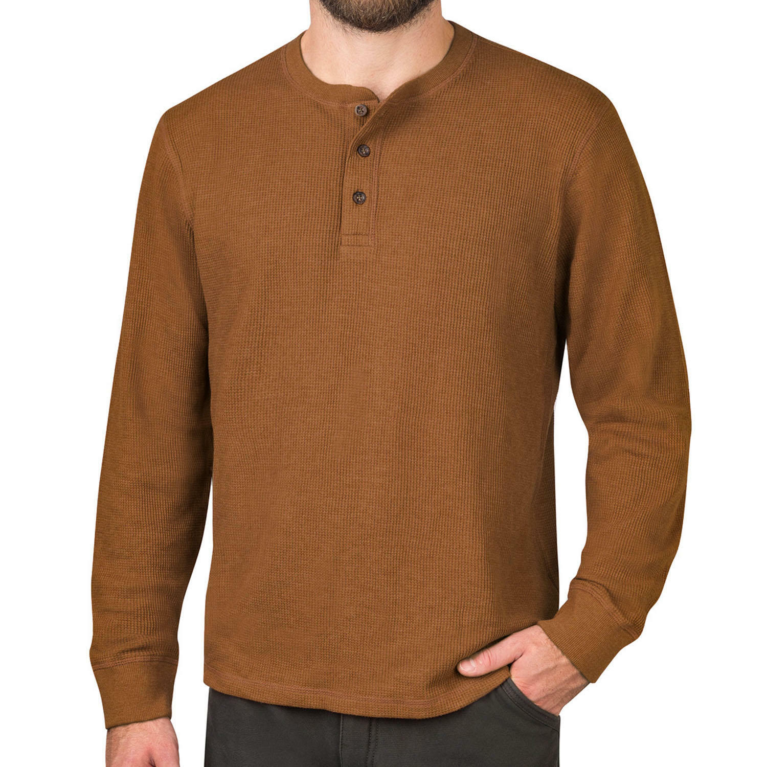 Mens Thermal Henley Long Sleeve T-Shirt Grandad Cuff Tee Warm Waffle Knit Winter