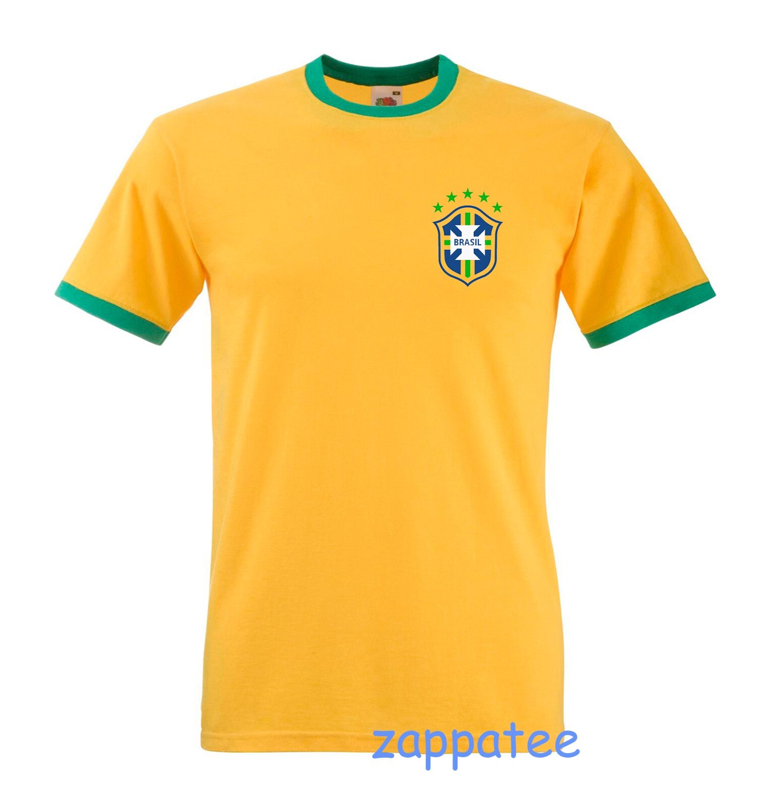 BRASIL Ringer T Shirt. Slim fitting Brazil Soccer Football inspired Tee S to 3XL