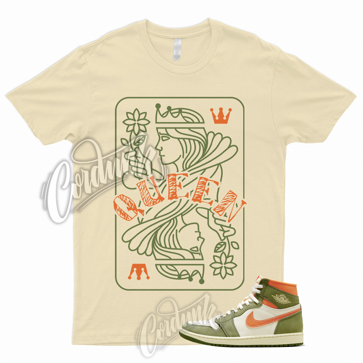QUEEN T Shirt for 1 High Celadon Sky J Light Olive Bright Mandarin Coconut Milk