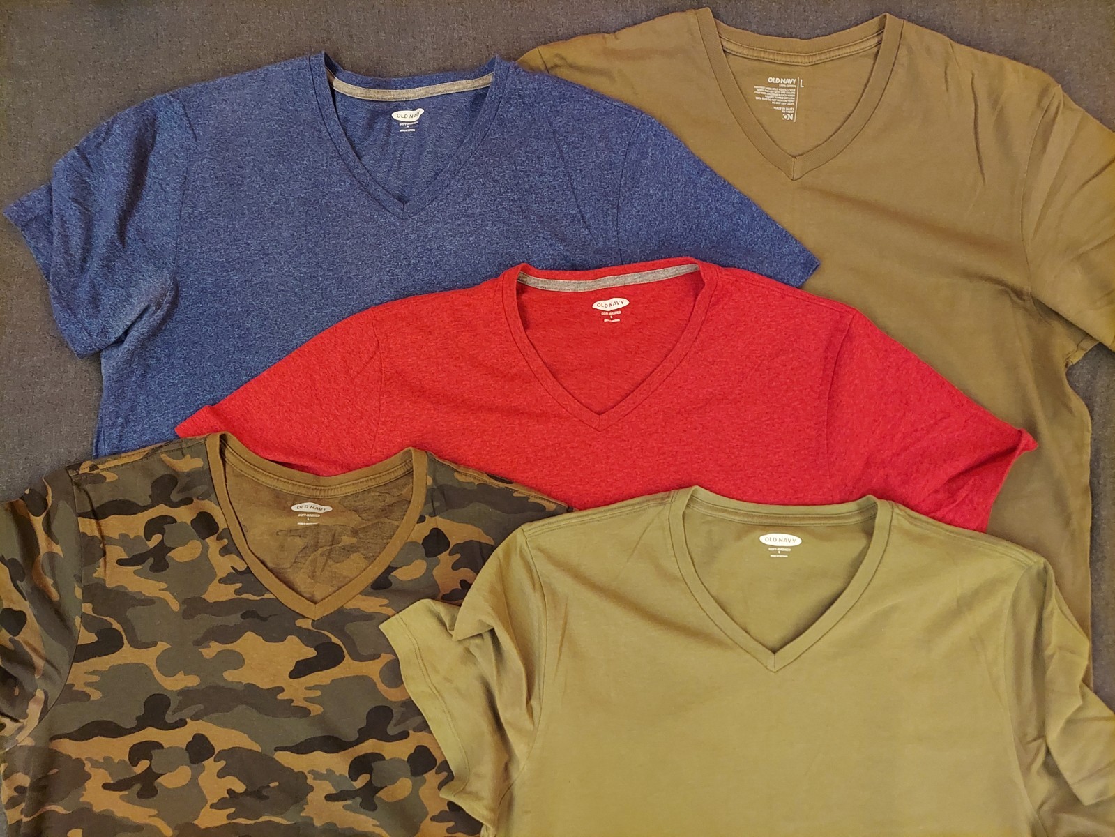 Lot Of 5 Old Navy T Shirts Size Large V-Neck Short Sleeve Solid Color Tops