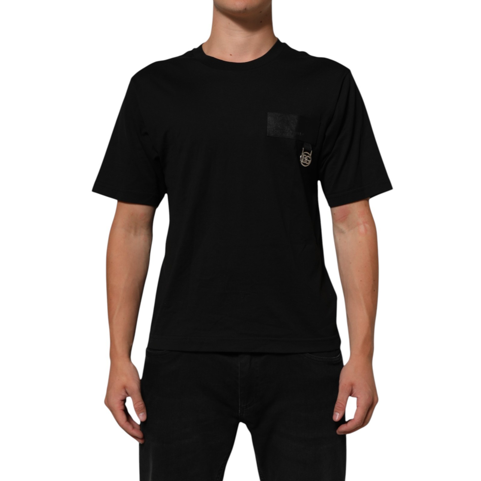 DOLCE & GABBANA T-shirt Black Cotton Logo Plaque Crew Neck IT48/US38/M 600usd