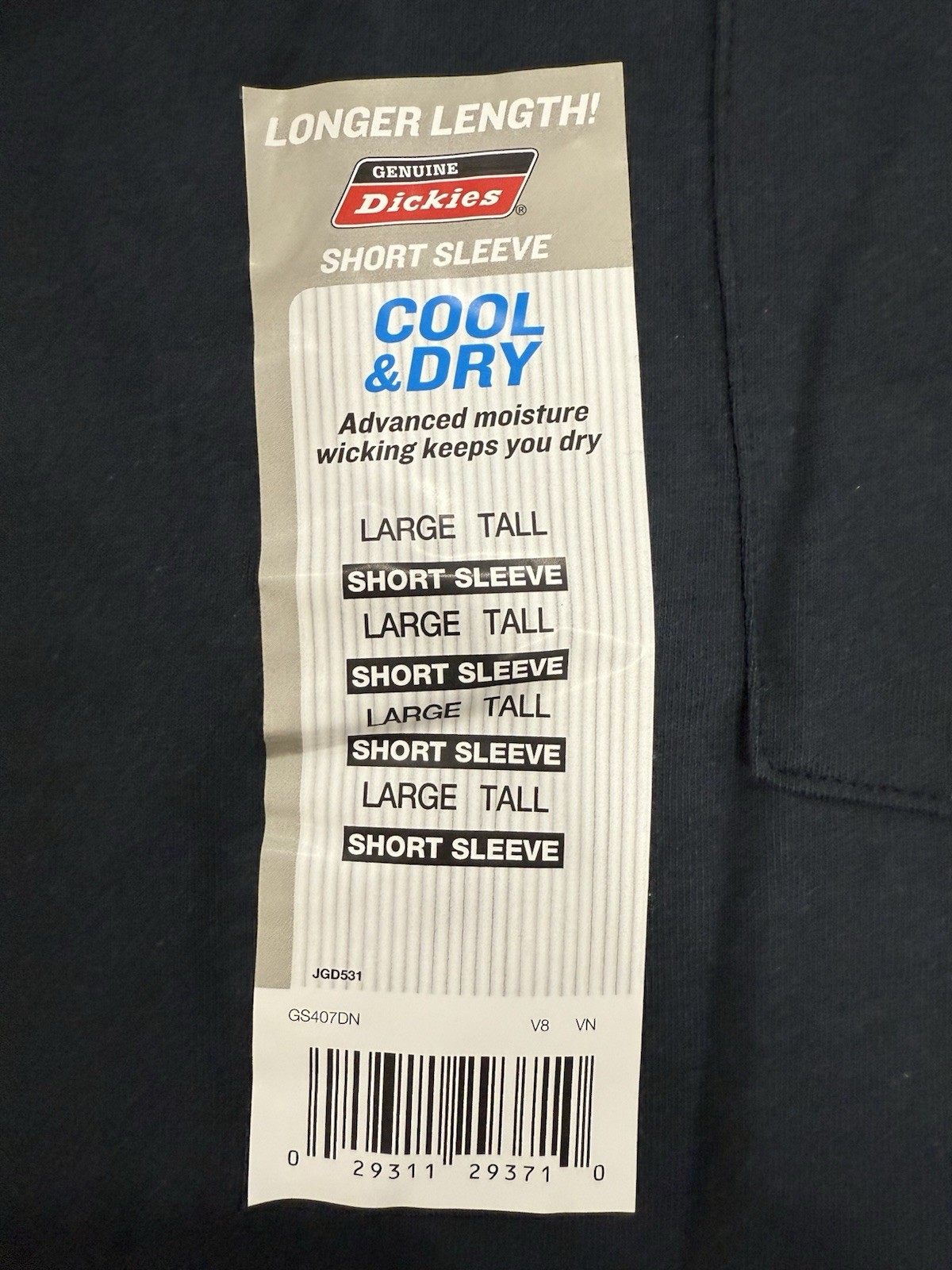 Dickies Cool and Dry Pocket Work Shirt Navy Blue. Size Large Tall. New