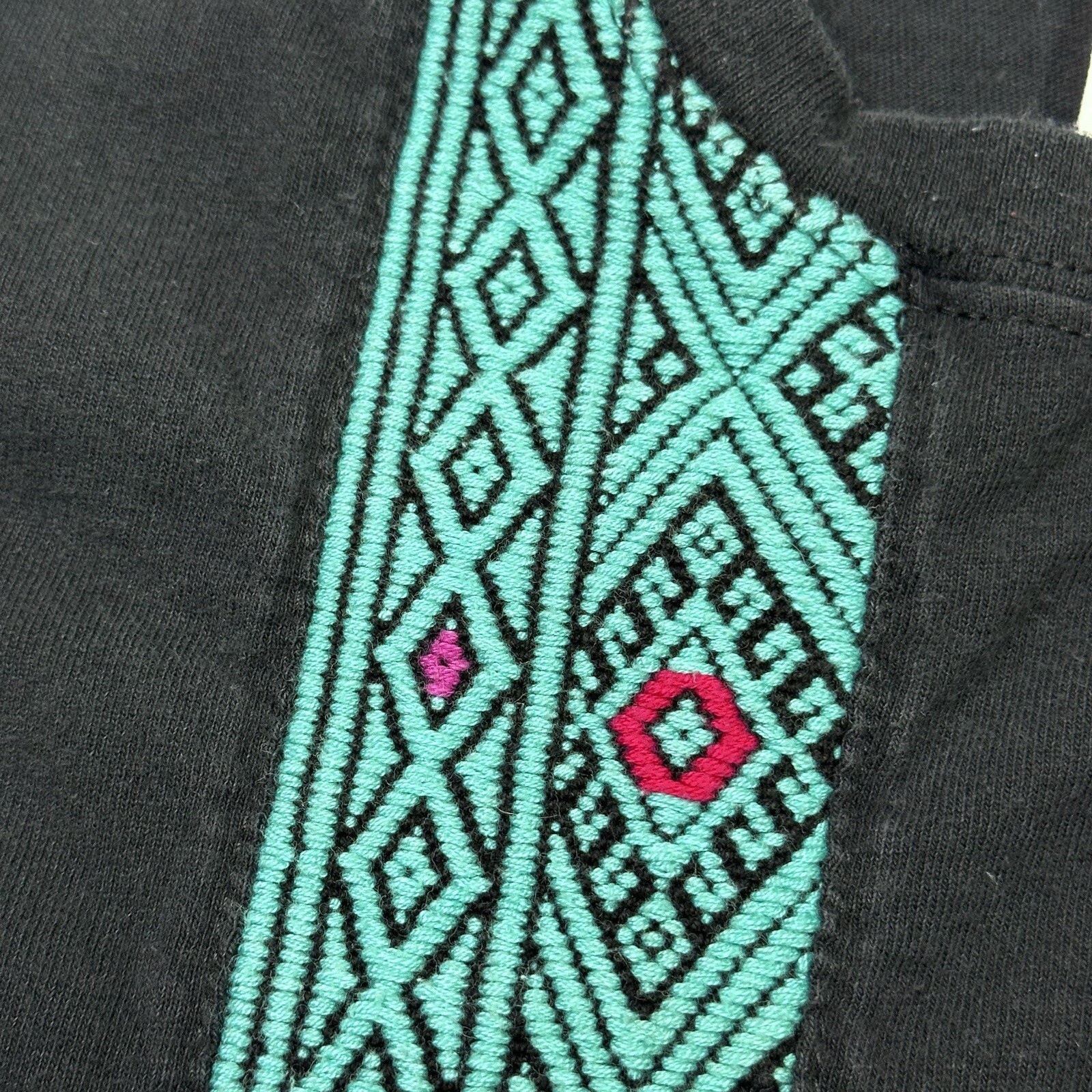 Black Embroidered Shirt Mens Small Artisanal Fiesta Black Blue Woven Stripe