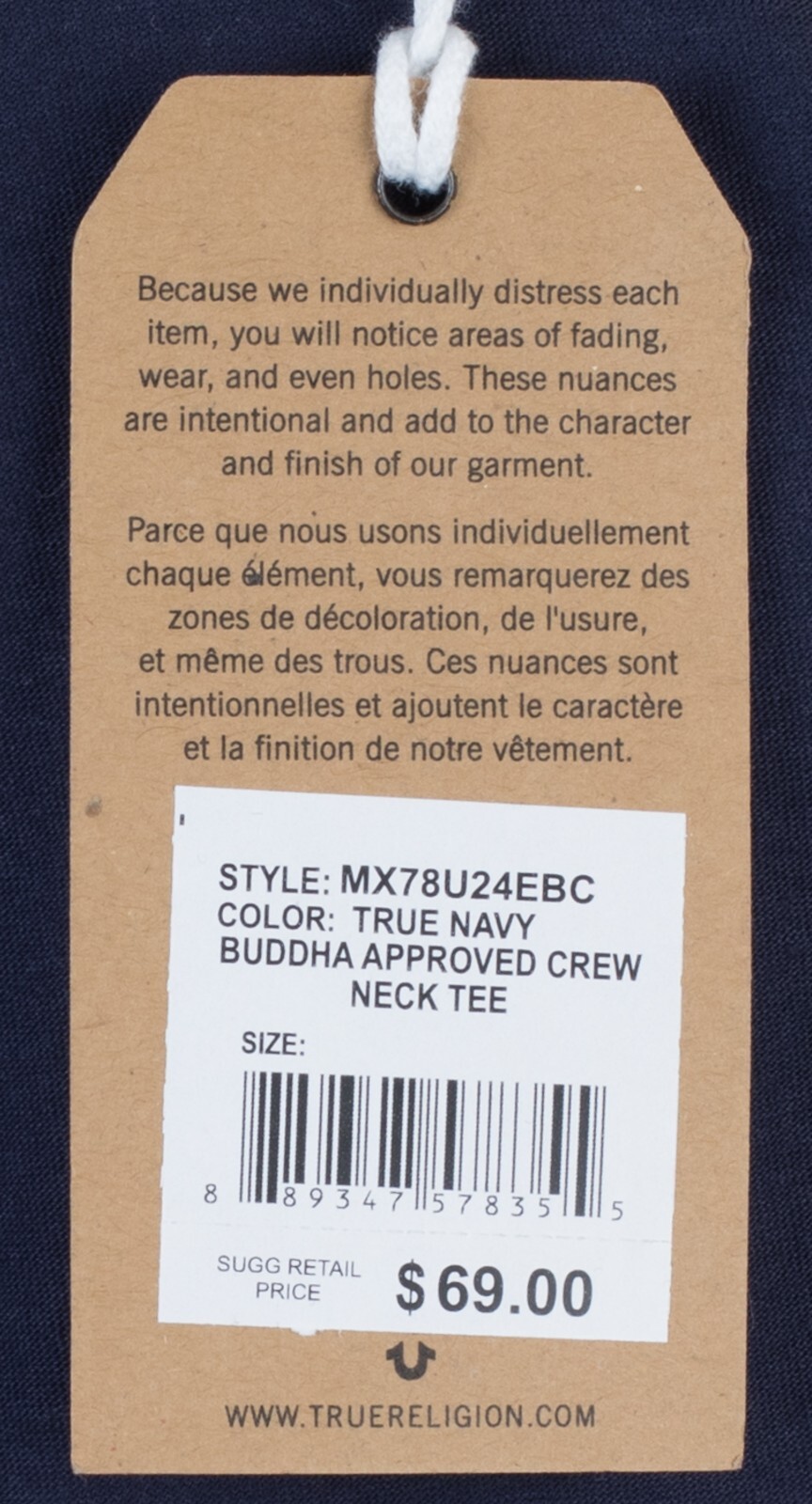 $69 TRUE RELIGION Navy BUDDHA APPROVED Short Sleeve Designer Graphic T-shirt NWT
