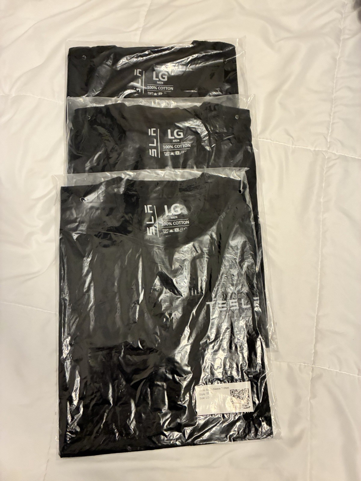3 Count Black TESLA T Shirt Men’s Size L Large 100% Cotton BRAND NEW