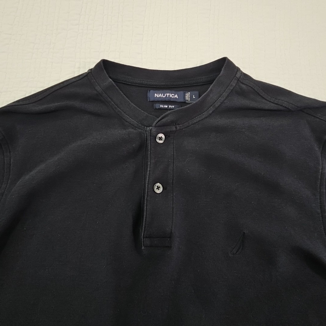 Nautica Slim Fit Heavy Crew Neck Shirt Men’s Large Dark Navy Blue EUC LN