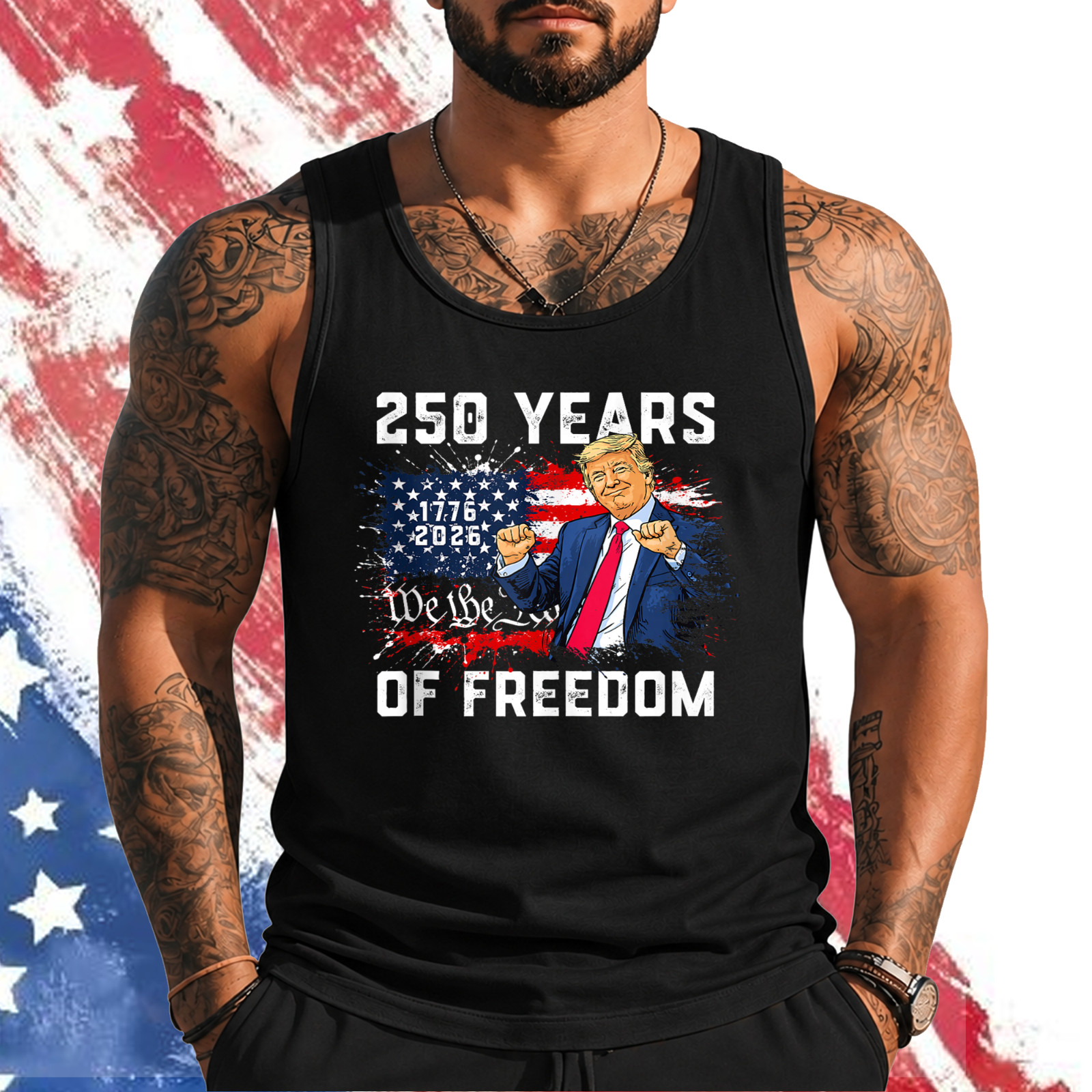 Trump 250th Birthday of America Flag 2026 250th 4th of July Tank Top