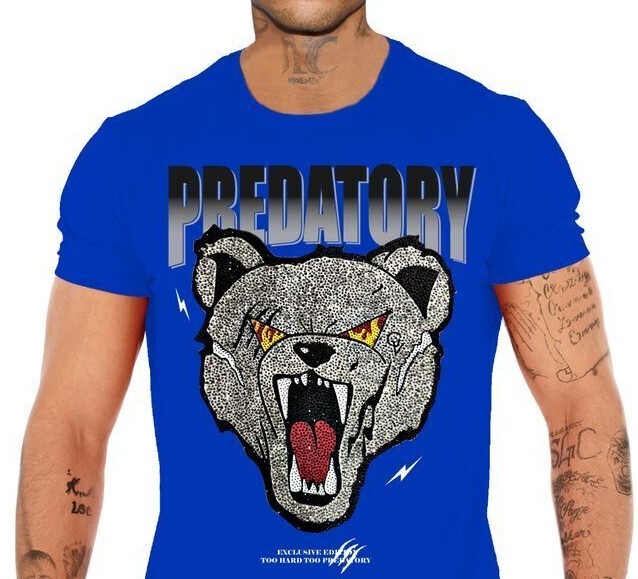 Avenue George V Paris T-Shirt Royal Wolf Rhinestone Men’s Sax Blue Tee Shirt
