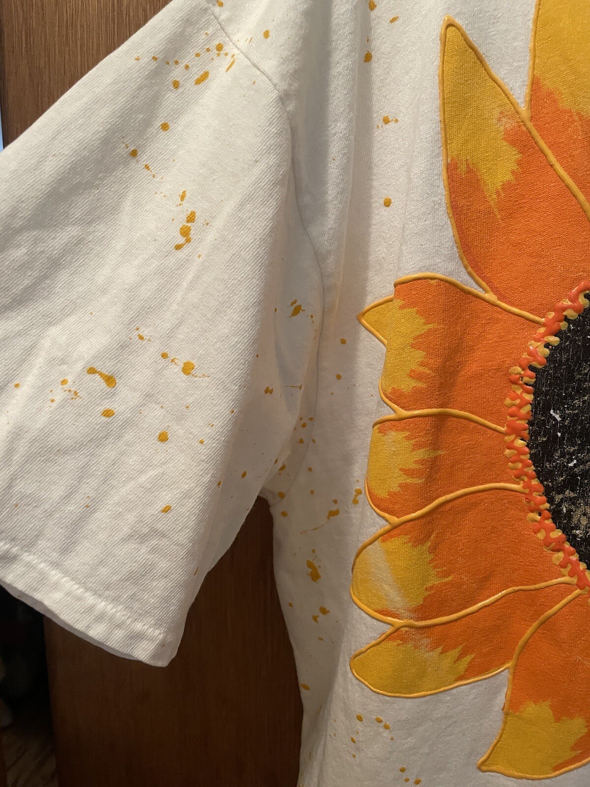 Hand Painted Sunflower Art Single Stitch T Shirt OOAK PUFF PAINT SPLATTER XL NOS