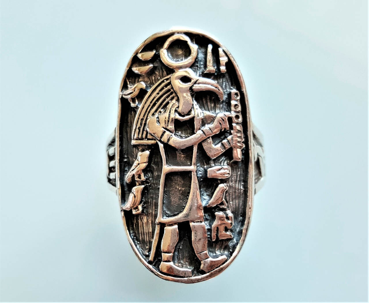 Great THOTH STERLING SILVER 925 Ring Ancient Egyptian God of Wisdom Ibis Head Hi