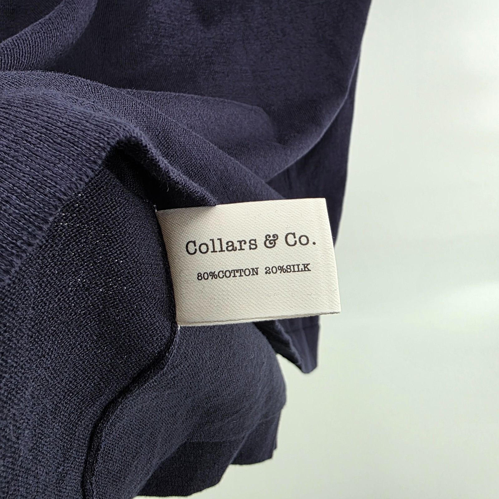 Collars & Co Cotton Silk T-Shirt Men’s Large Navy Blue Luxury Touch Minimalist