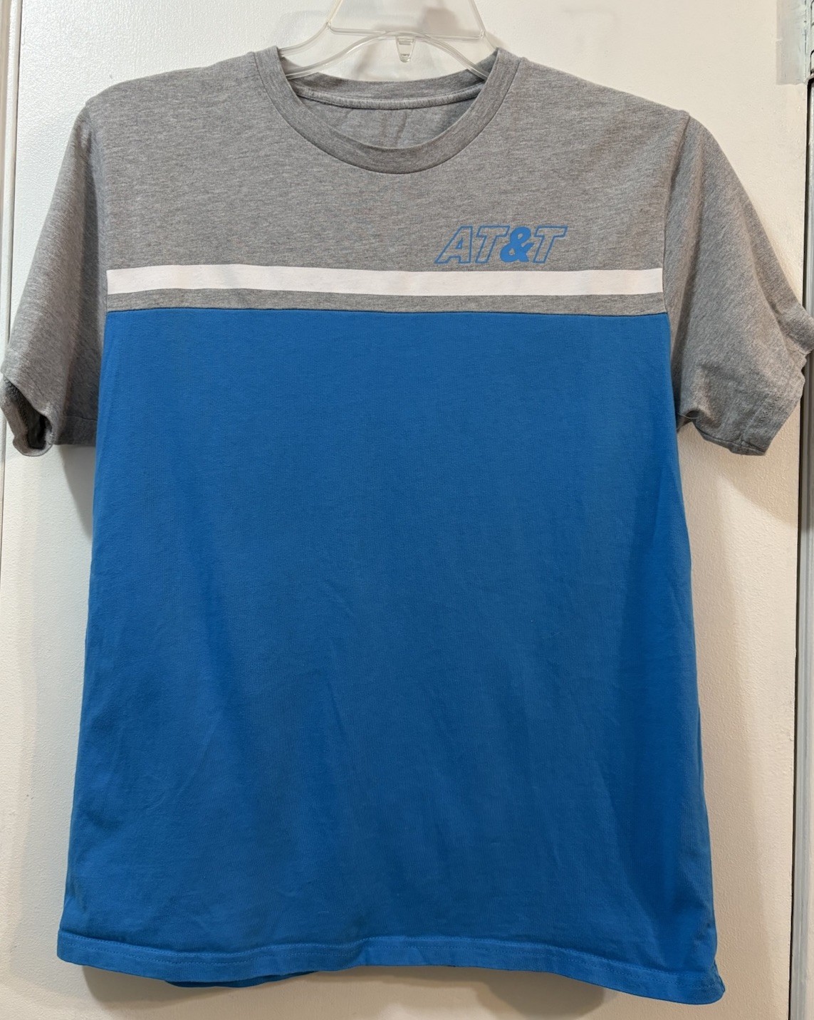 AT&T T-Shirt Royal Blue Gray Short Sleeves Crew Neck Uniform Logo Work M