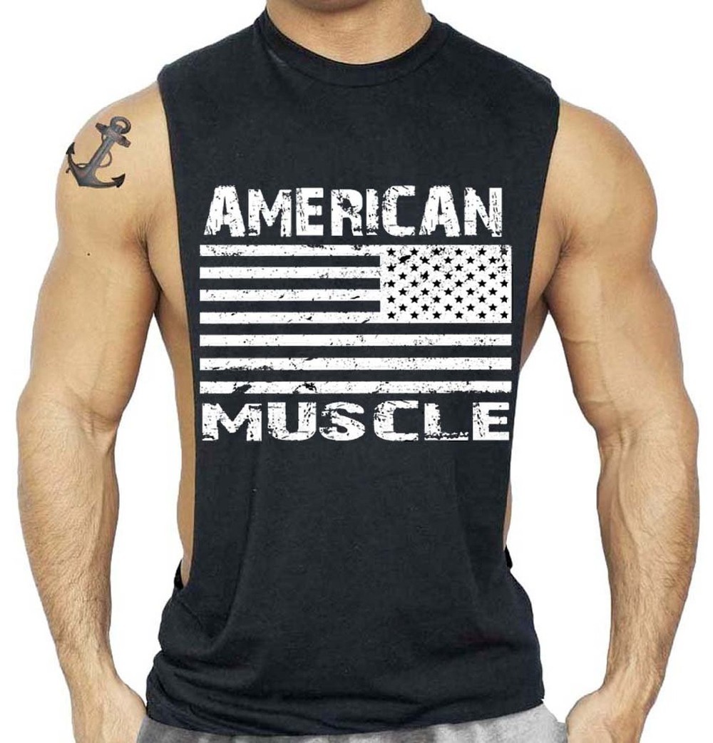 Men’s Gym Bodybuilding Workout Sleeveless Fitness American Muscle Tank Top Vest