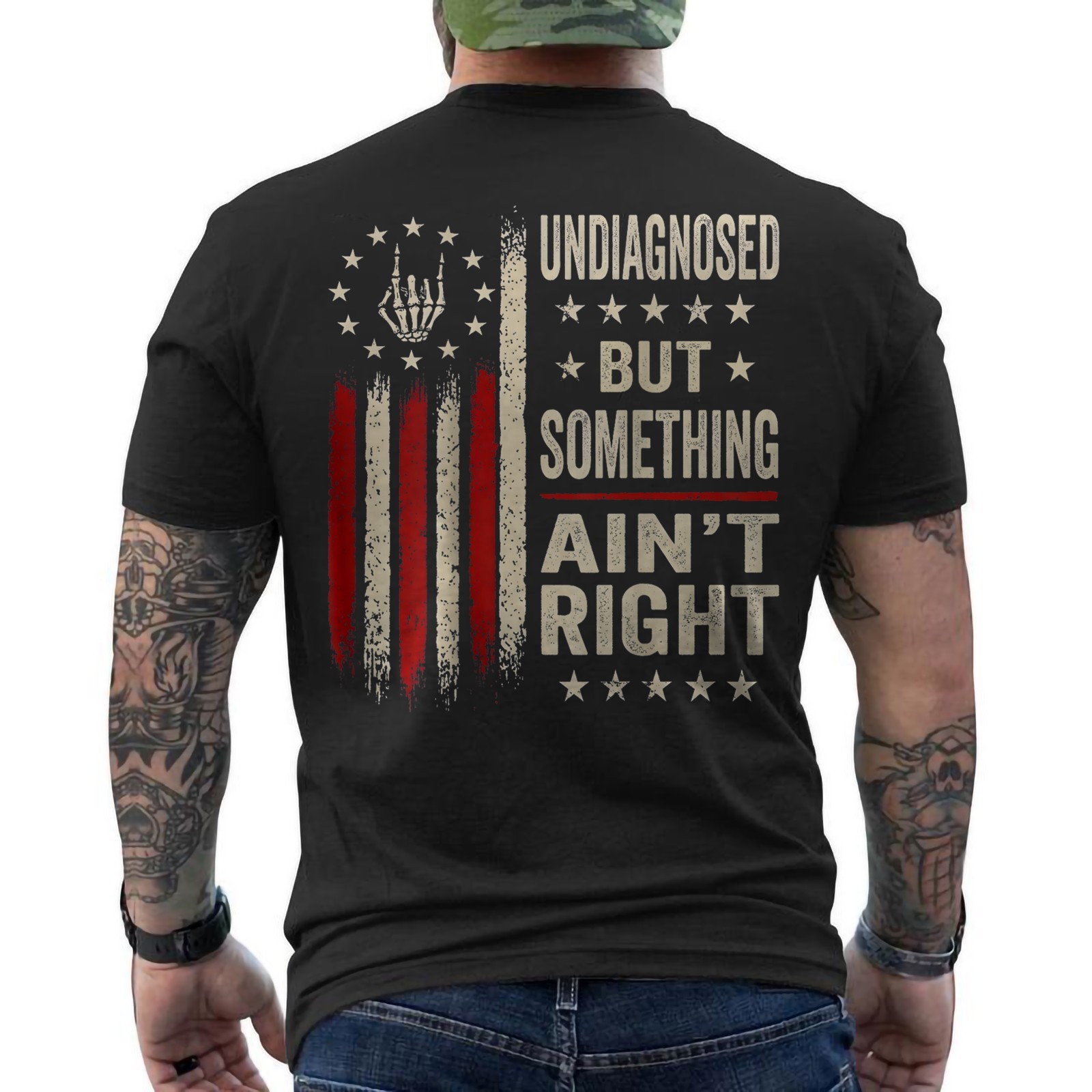 Undiagnosed But Something Ain’t Right Funny American Flag Retro ON BACK T-Shirt