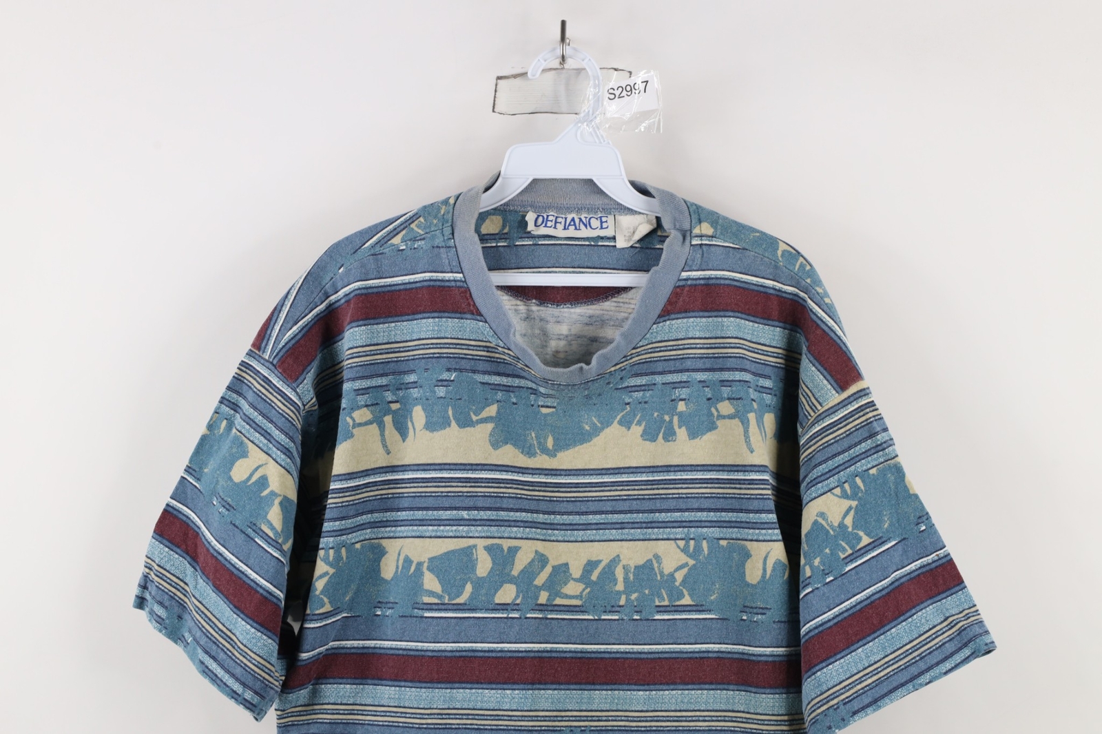 Vtg 90s Streetwear Mens Large Distressed Striped Color Block T-Shirt Cotton USA