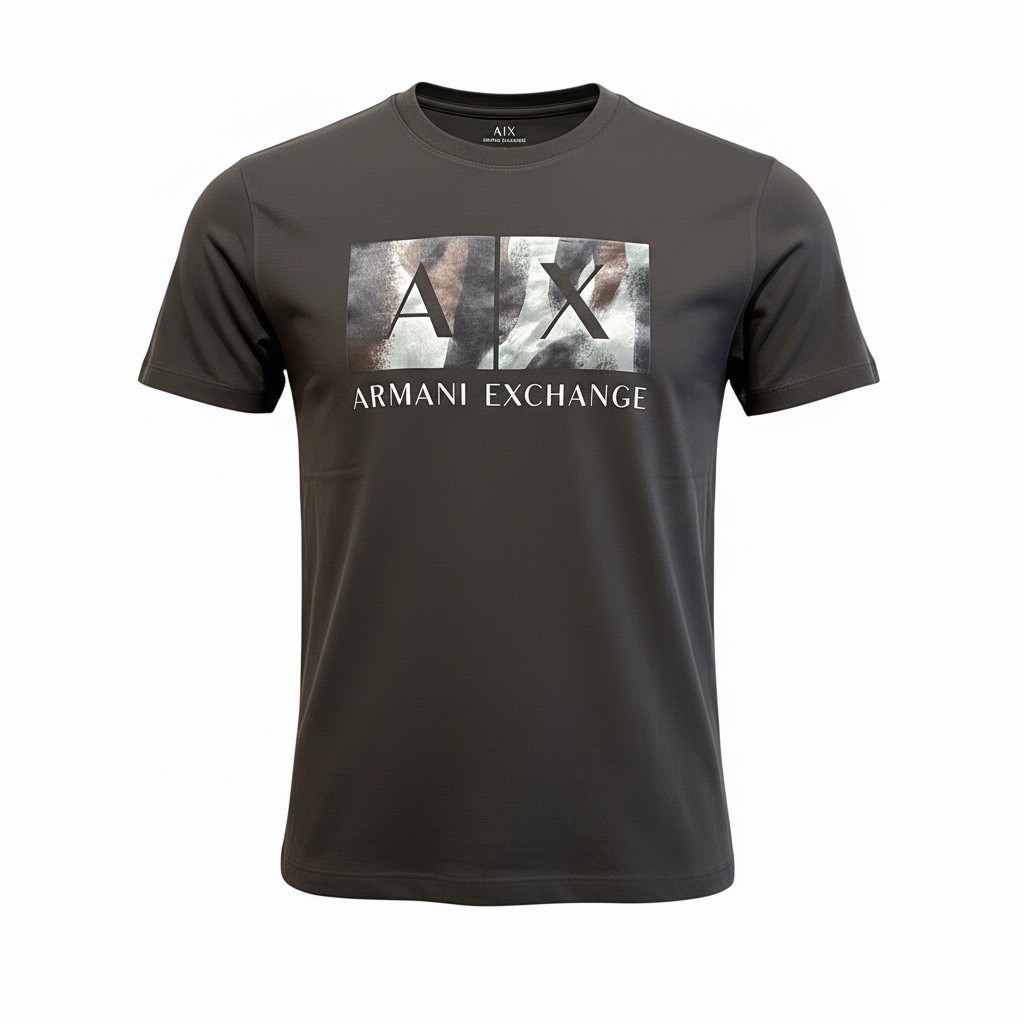 Armani Exchange Box Logo with Regular Fit Cotton T Shirt Black Olive Designer