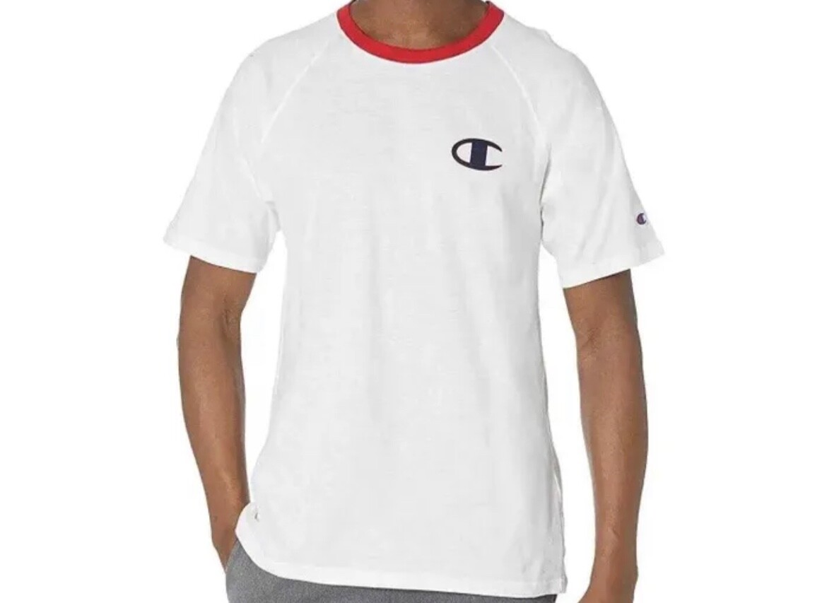 Champion Men’s Logo Knit Cotton Lounge Pajama Sleep T-Shirt, White, Small