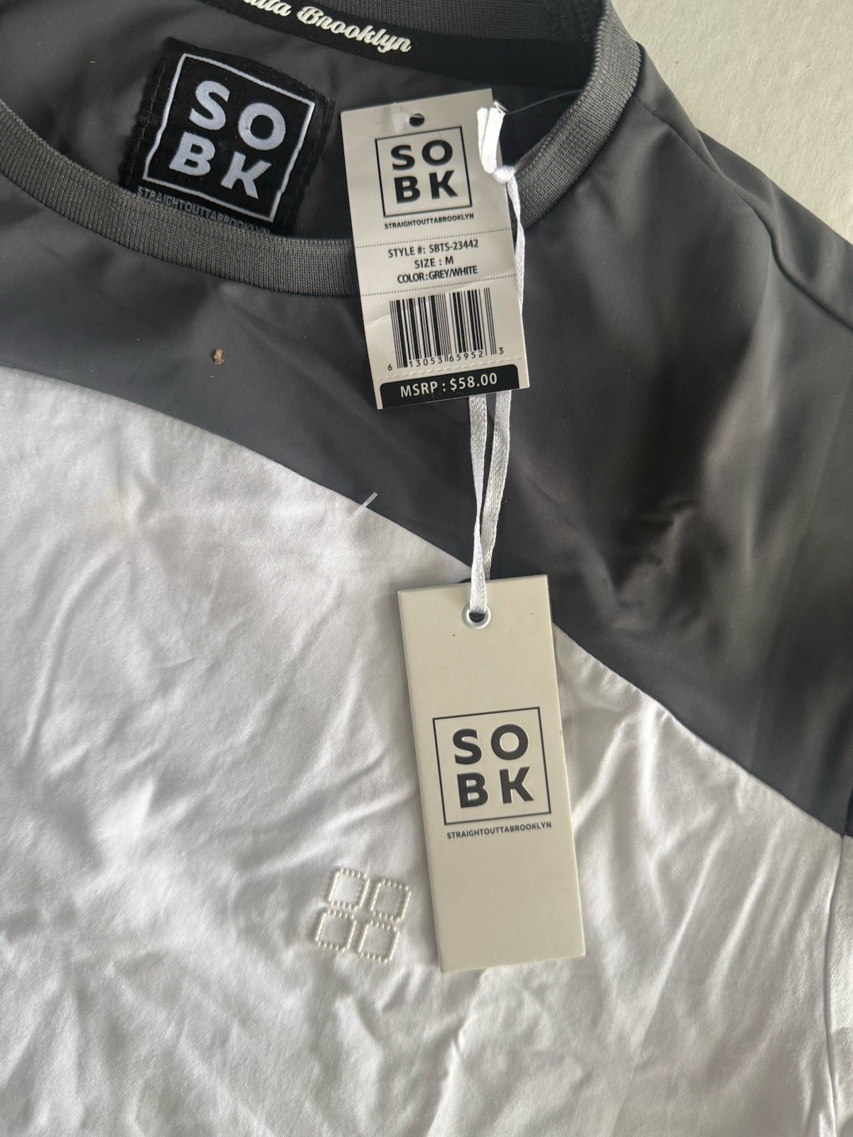 SOBK Men’s Colorblock Crew Neck Stretch Short Sleeve T-Shirt M Gray/White