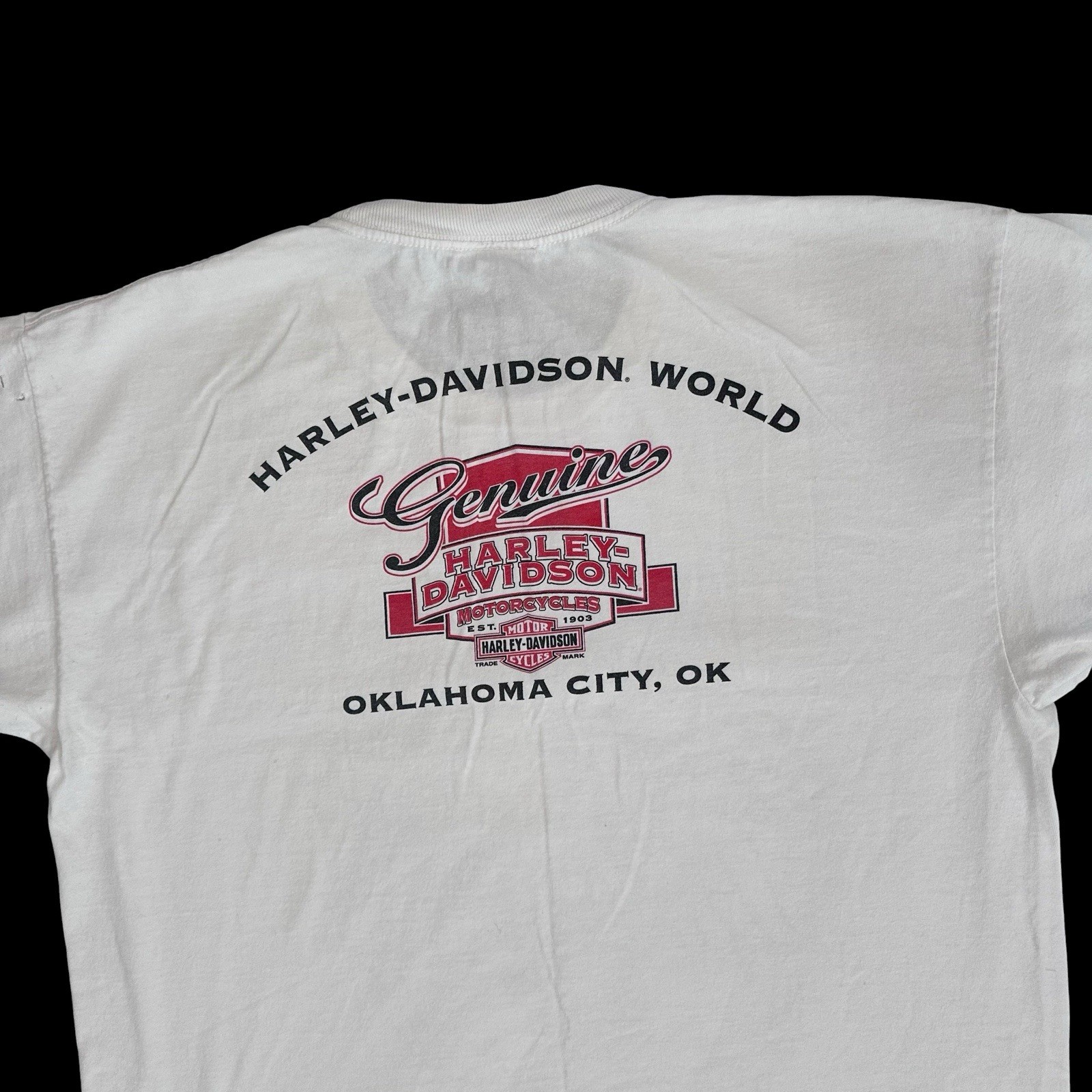 Harley Davidsons Mens L Short Sleeve T Shirt Chopper Pinup Girl Oklahoma City