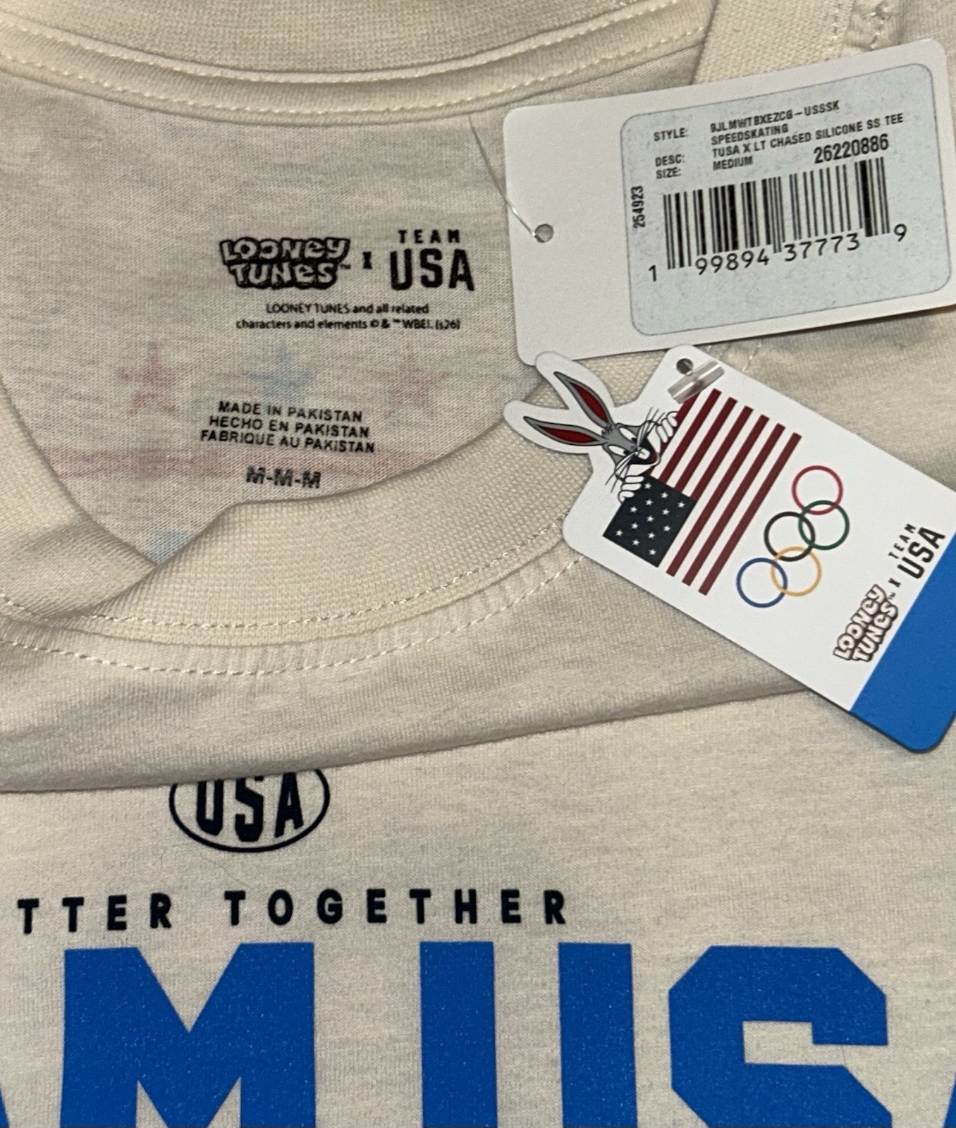 Team USA x Looney Tunes Outerstuff Chased T-Shirt – Cream Sz Medium NWT
