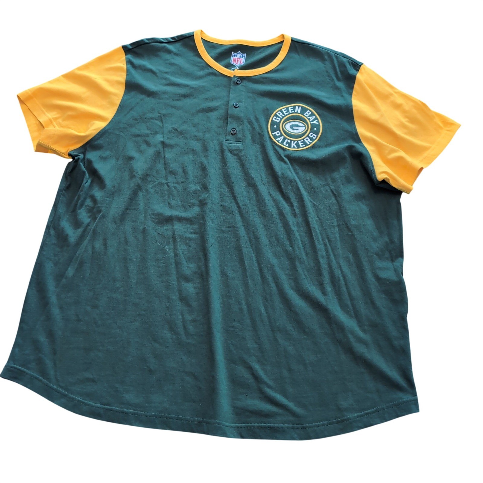 NFL Green Bay Packers Henley Shirt Mens 3XL G-III Green Gold Colorblock Cotton