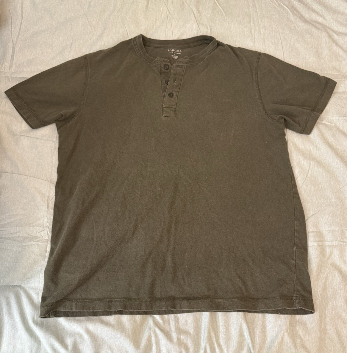 Sonoma Men’s Gray Solid Henley Short Sleeve Cotton Knit T-Shirt Size L