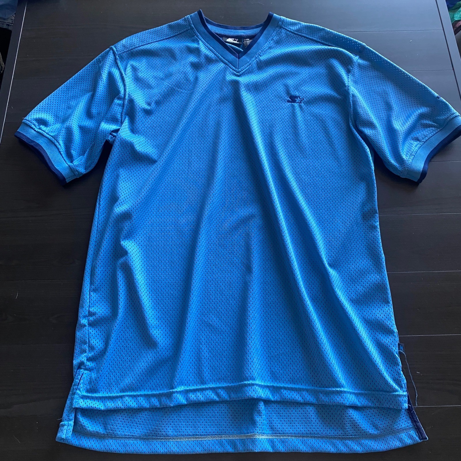 Starter Shirt Medium Vintage Mens Blue Mesh V-Neck Athletic Jersey Sportswear