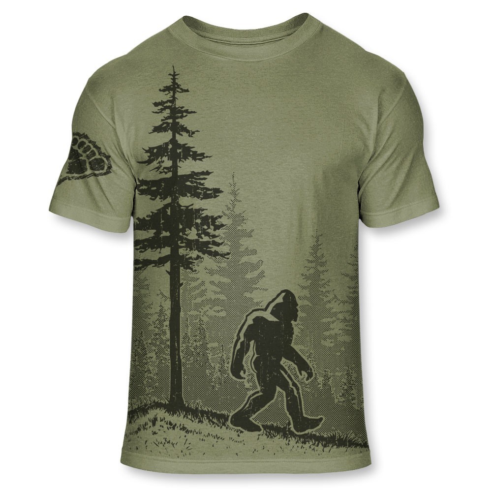 Men’s Bigfoot T Shirt Funny Sasquatch Forest Graphic Tee, No-Feel Print – F001