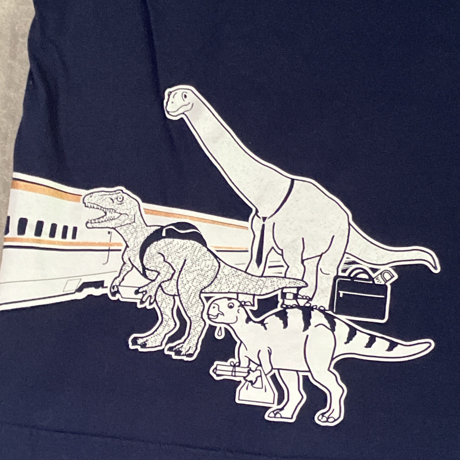 Ojico Japanese T-Shirt Bullet Train & Dinosaurs Blue Large Short Sleeve