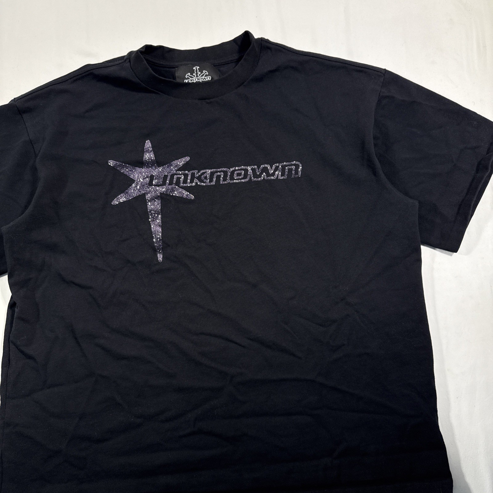 Unknown London Rhinestone T Shirt Black Large