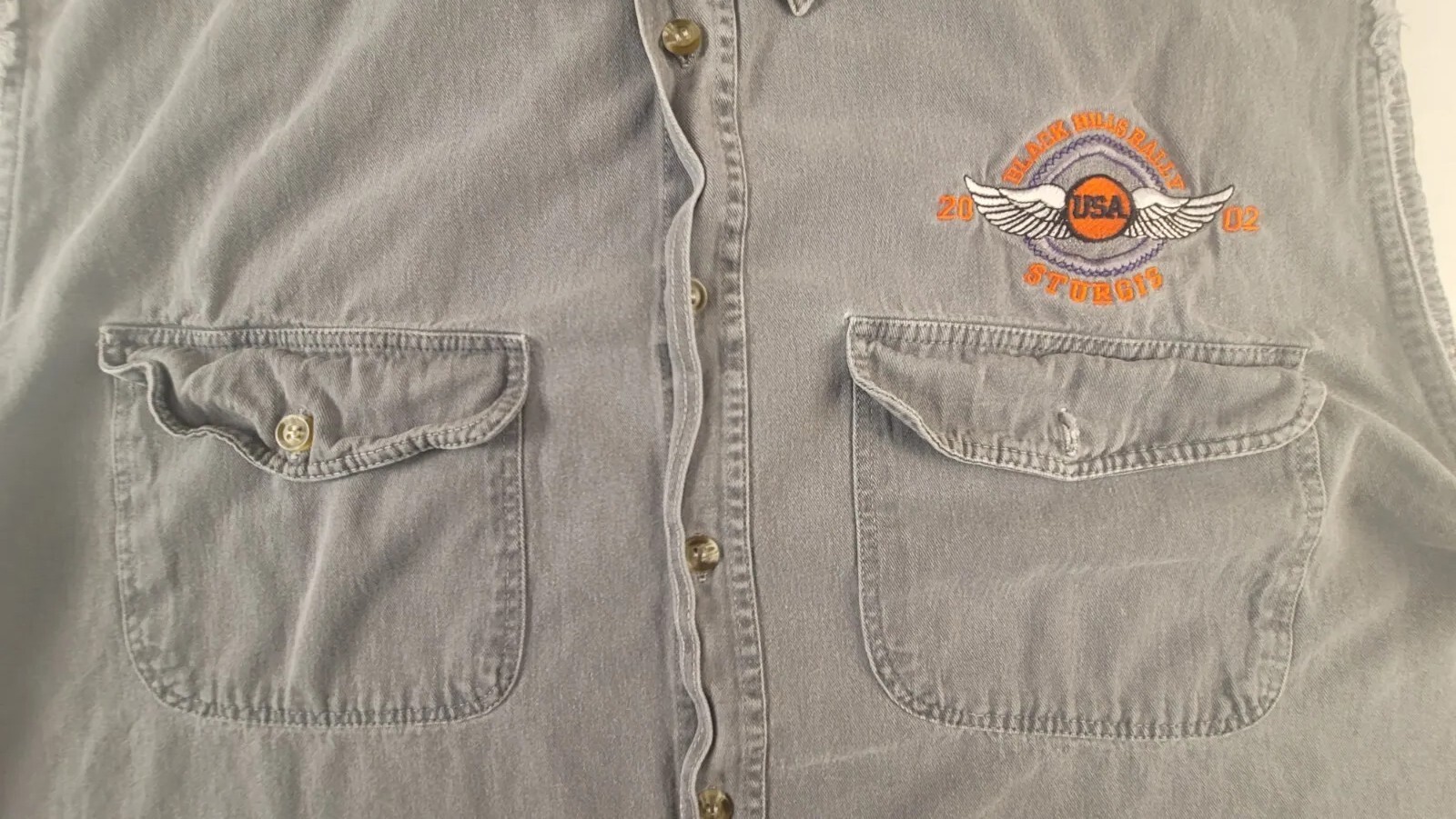 2002 Sturgis Black Hills Rally 62nd Anniversary Gray Denim Vest Jean Size L