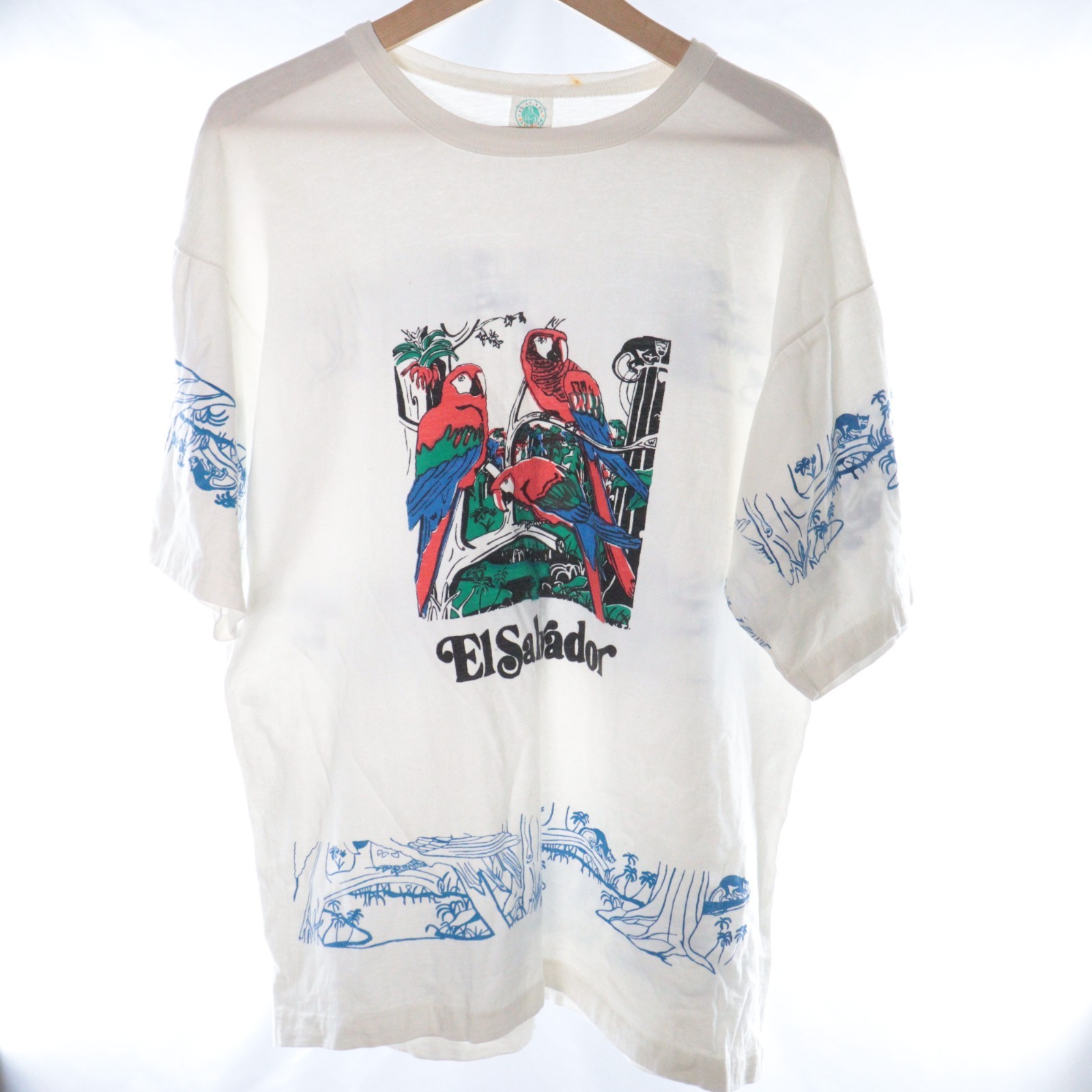 Vintage El Salvador Parrot Graphic Tee T-Shirt 100% Cotton Single Stitch XL