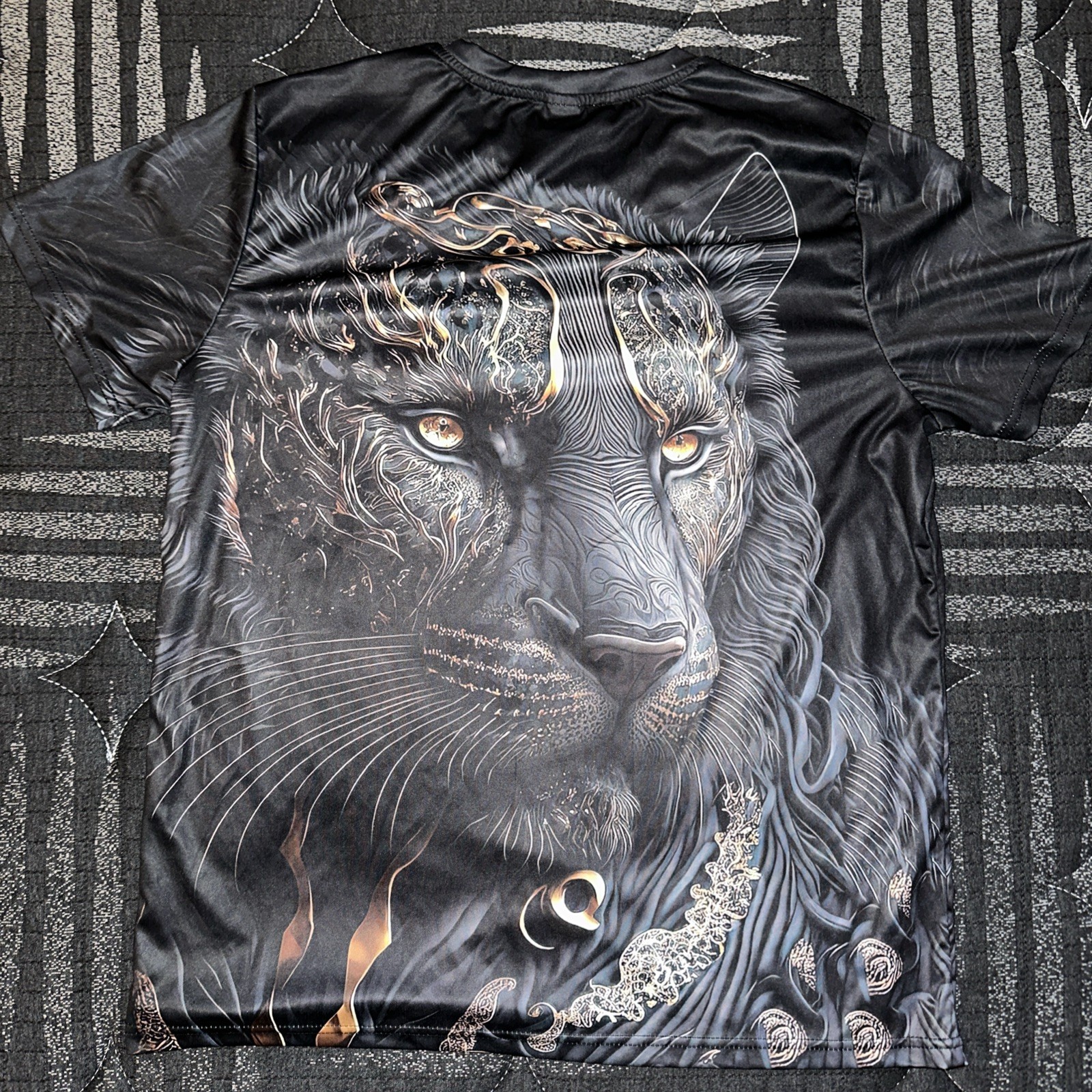 Panther Lion Print Tees Tops Summer Casual Animal Men size L