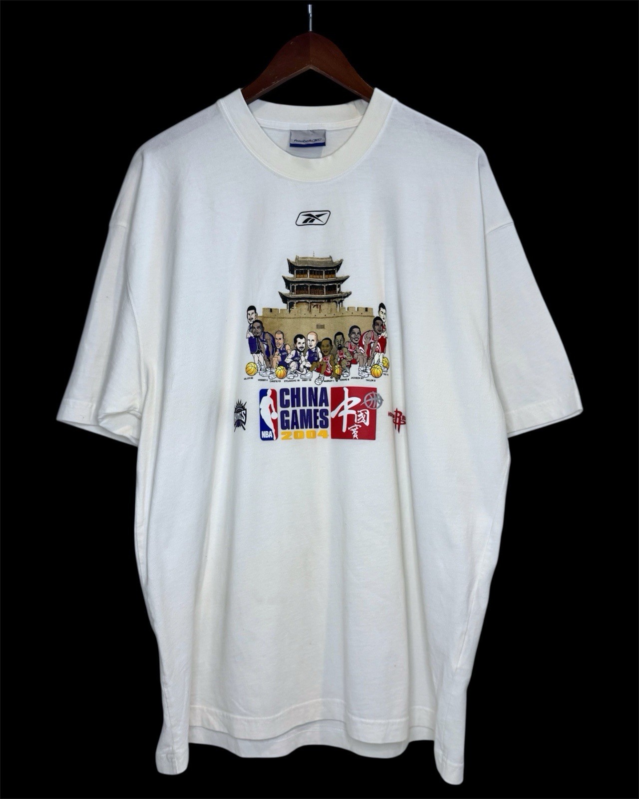 Vintage 2004 Reebok NBA China Games Kings Versus Rockets Tee Shirt Size XL