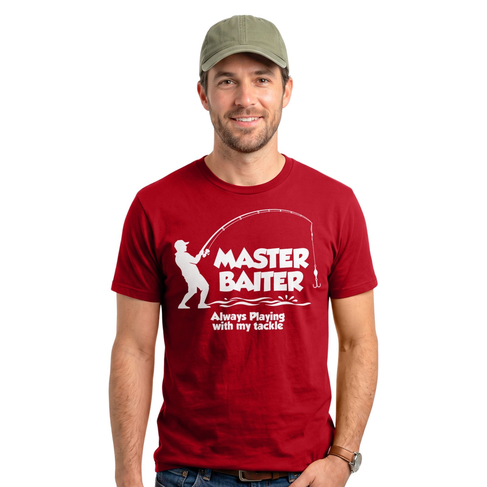 Funny Fishing Master Baiter T-Shirt Angler Fisherman Angling Dad Joke Tee