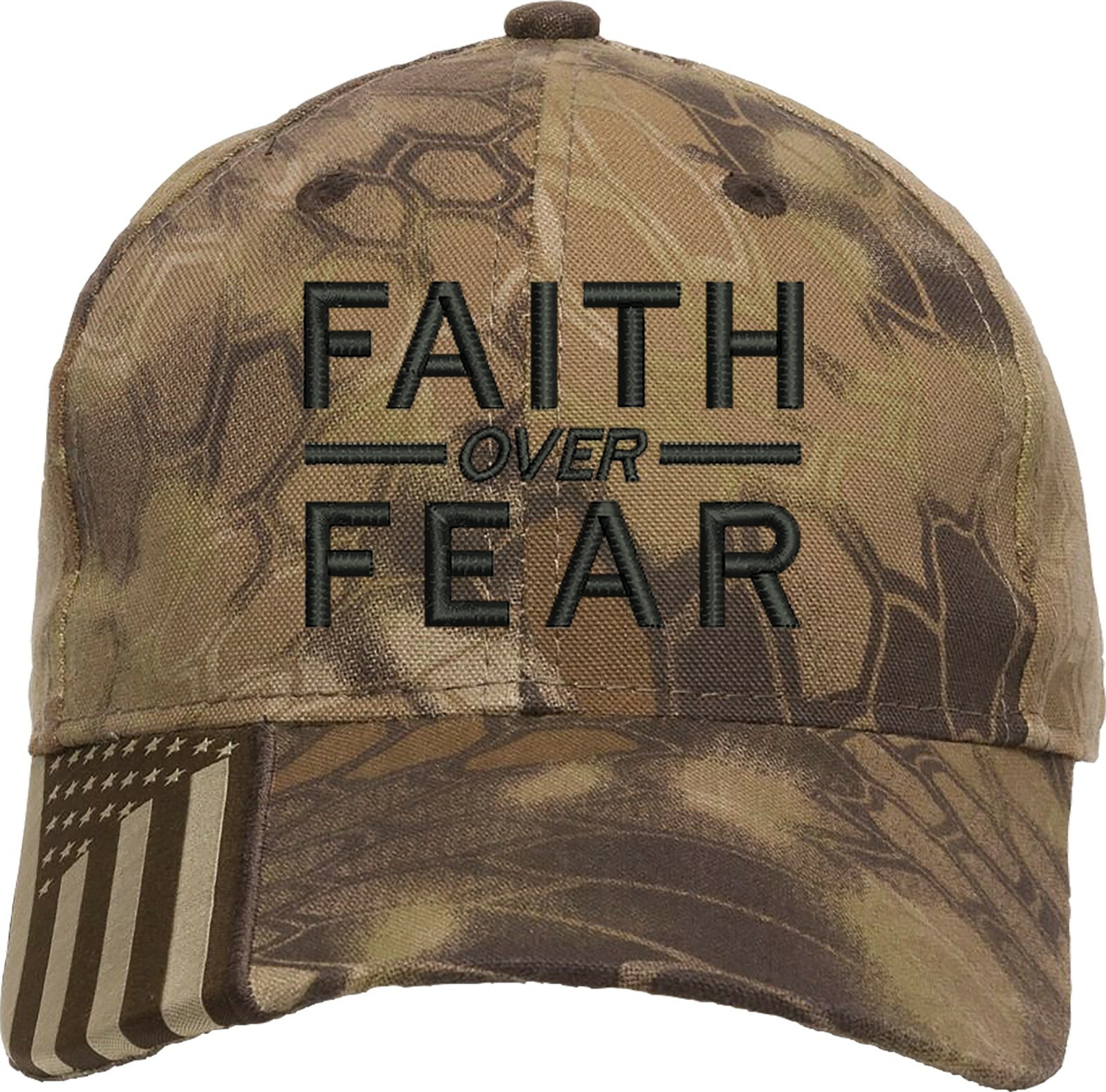 Faith Over Fear Embroidered Structured Adjustable One Size Fits All US Flag Bill