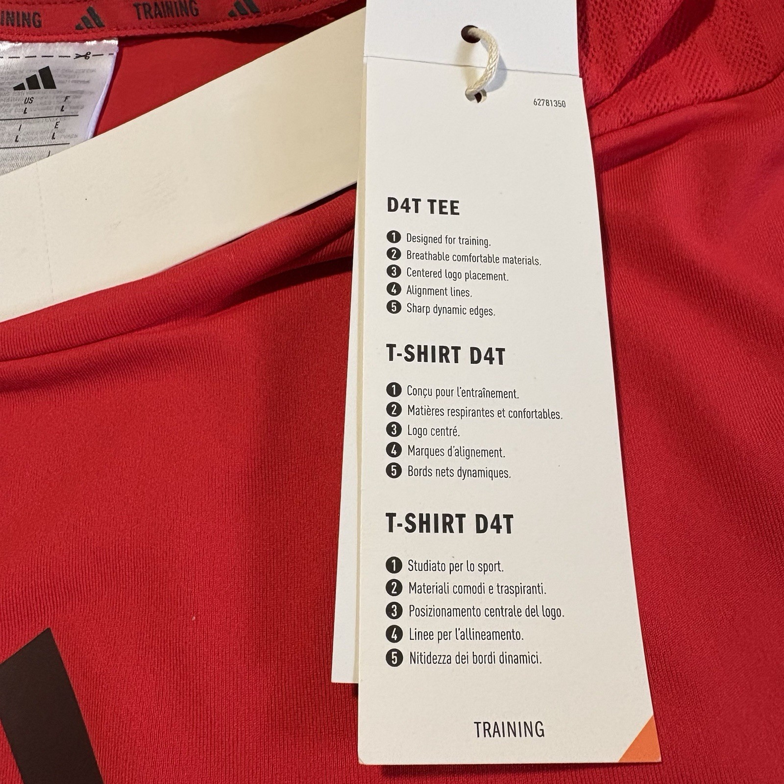 Adidas D4T TEE Training T-Shirt Men Large Red JY6341 Climacool Performance NWT